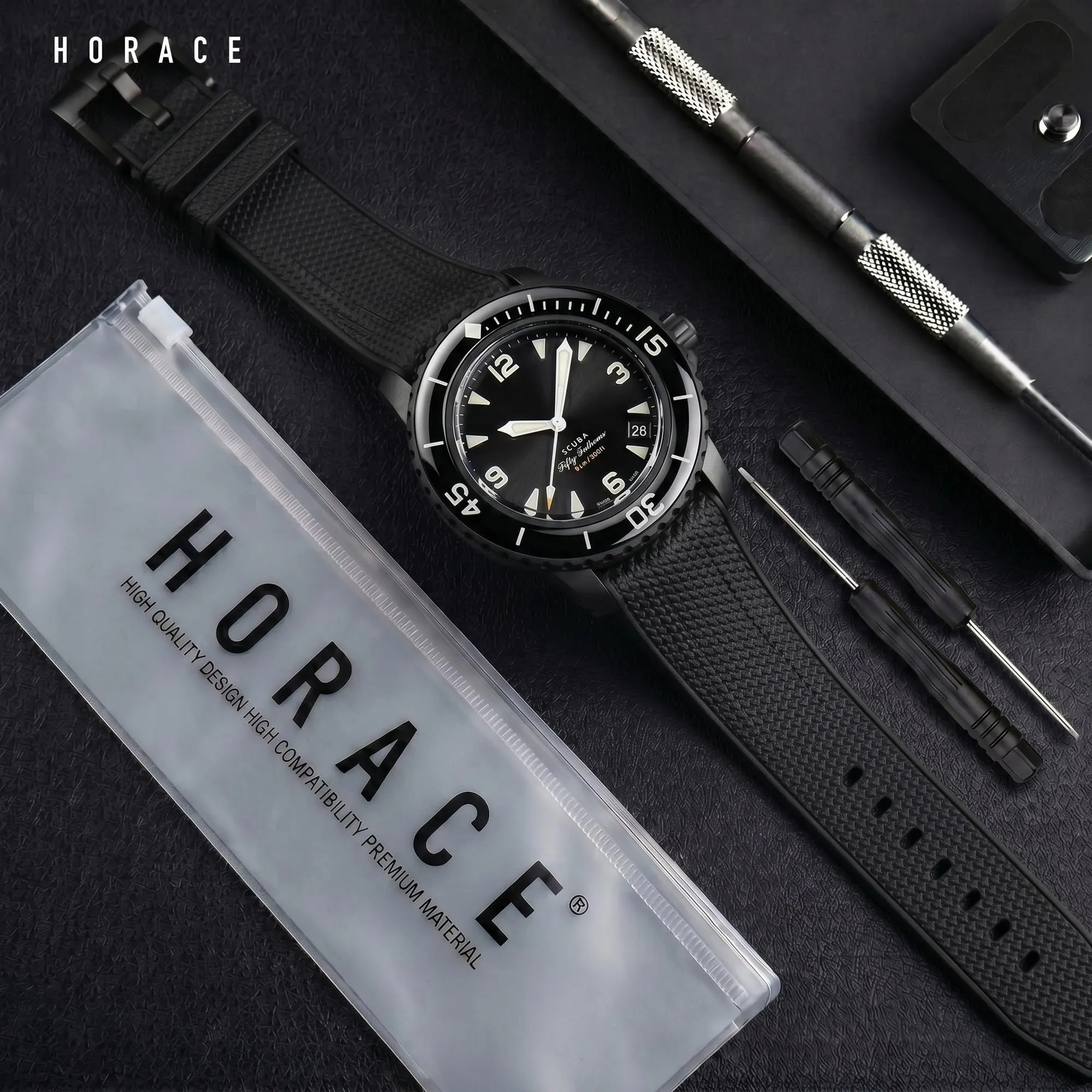 HORACE Cinturino in Silicone Liquido 22 mm per Blancpain x Swatch Scuba Fifty Fathoms - Nero testurato - immagine 3