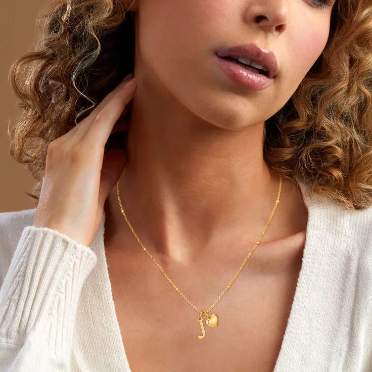 Rajputana Collana con Iniziale e Cuore in Argento Sterling 925 placcato Oro personalizzabile - immagine 2