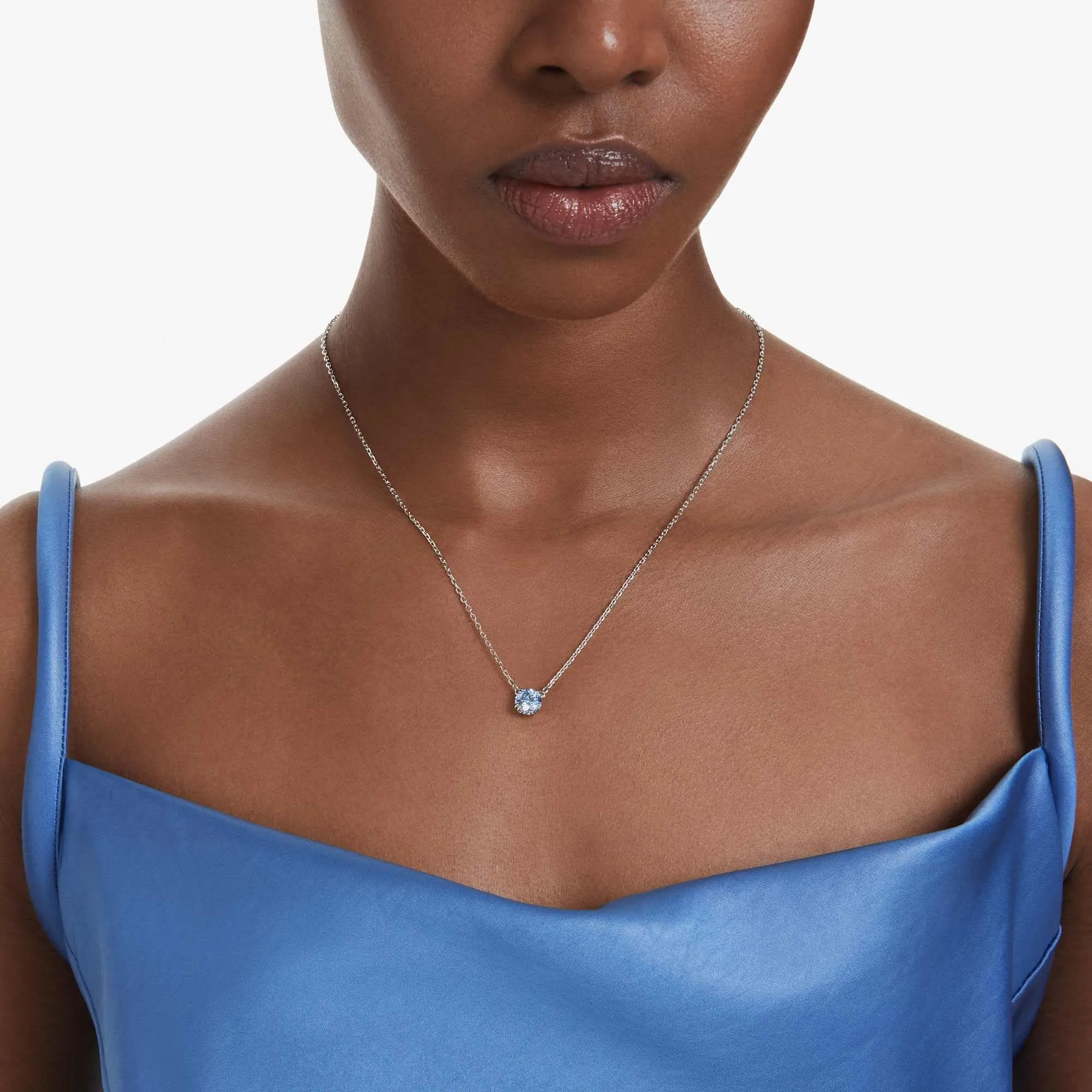 Swarovski Pendente Stilla, Taglio Round, Blu, Placcato Rodio - immagine 8