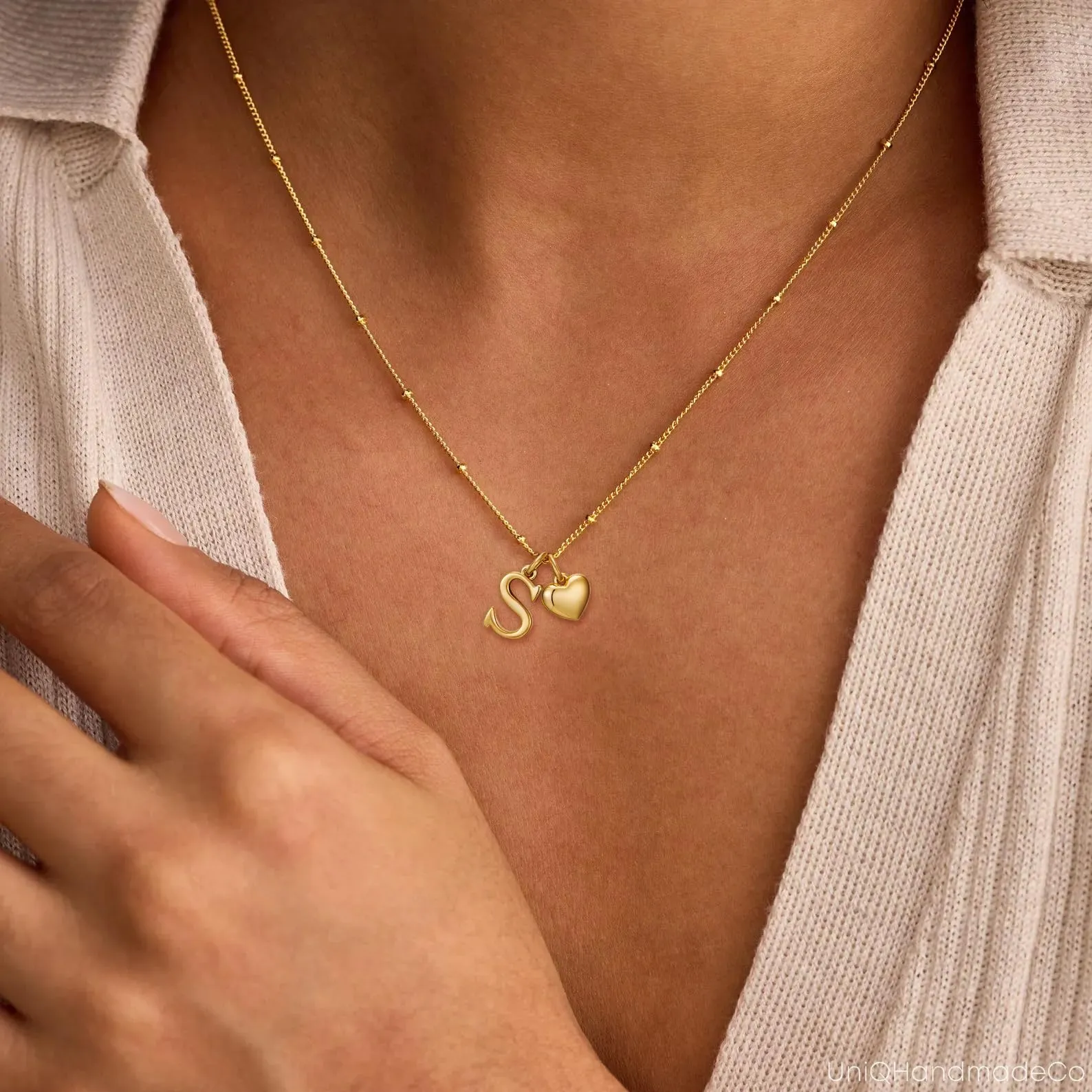 Rajputana Collana con Iniziale Personalizzabile in Argento 925 Placcato Oro per Donna - immagine 6