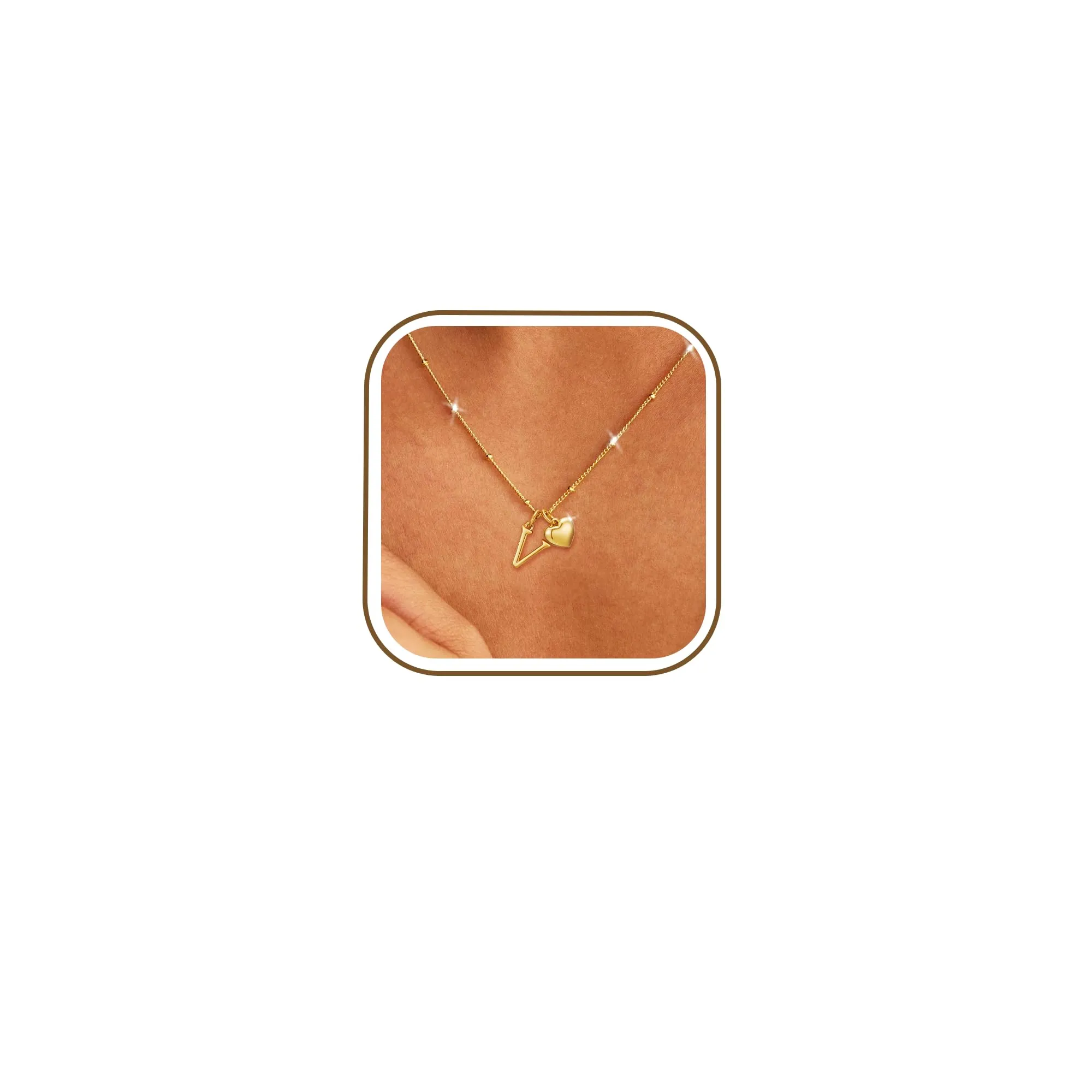 Rajputana Collana con Iniziale Lettera e Cuore in Argento 925 Placcato Oro Personalizzabile per Donna - immagine 1