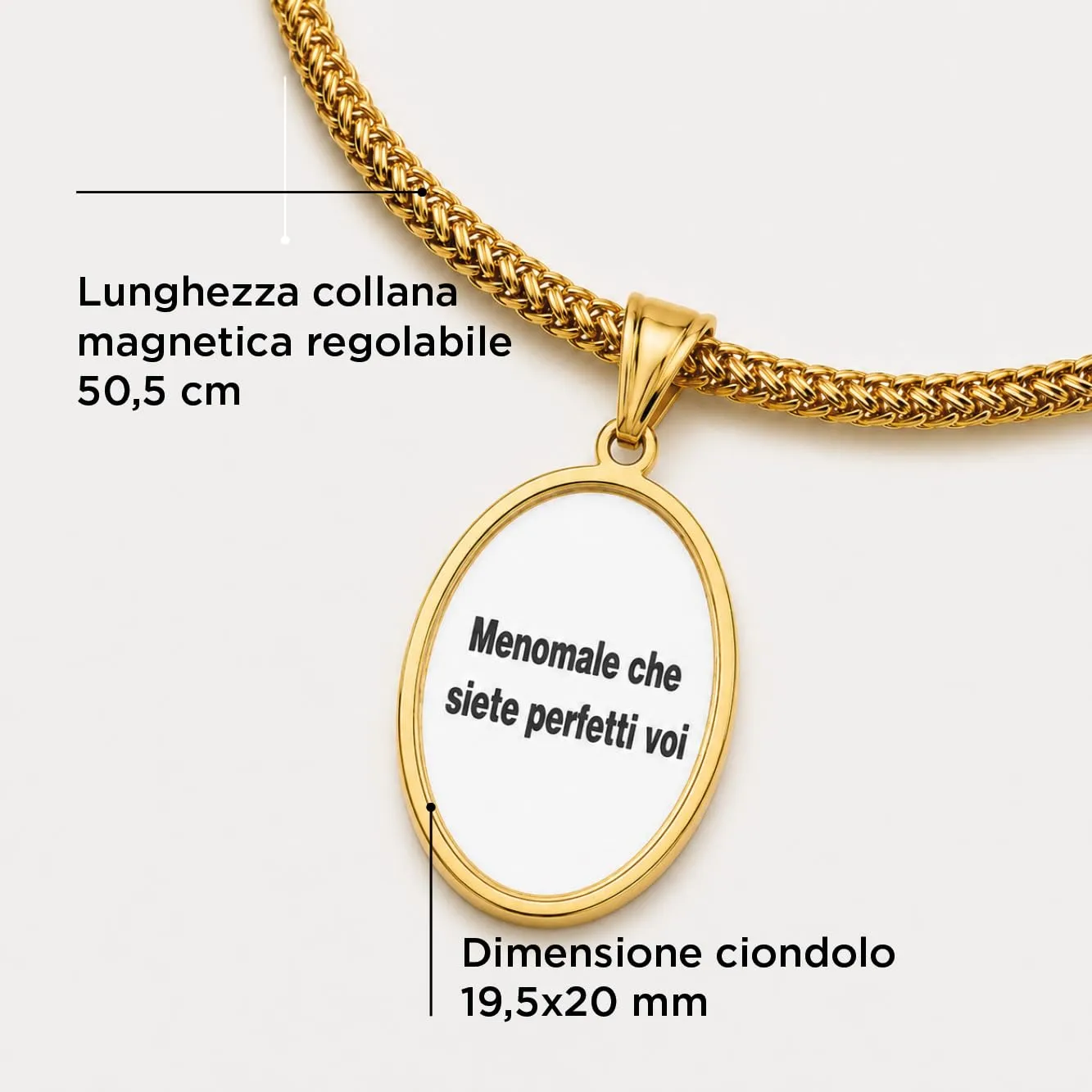 SAGA GIOIELLI Collana donna magnetica in acciaio inox con ciondolo ovale Menomale che siete perfetti voi, Lunghezza 50,5 cm regolabile - immagine 2