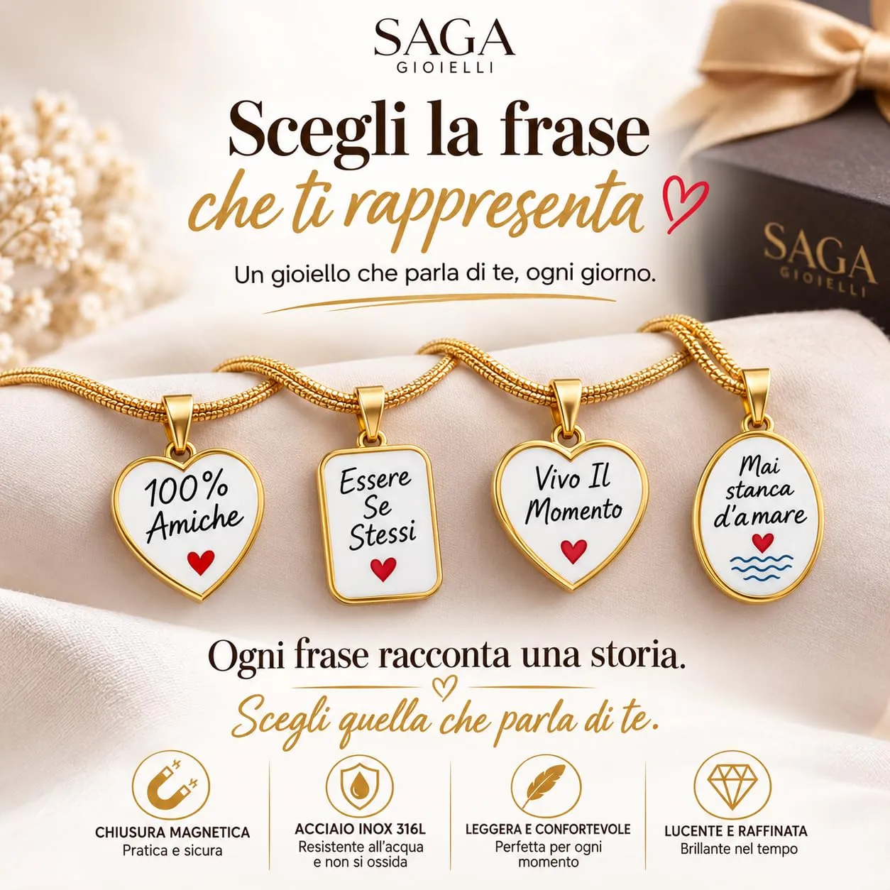 SAGA GIOIELLI Collana donna magnetica con ciondolo Essere se stessi in acciaio inox, 50,5 cm regolabile, AD MAIORA - immagine 5