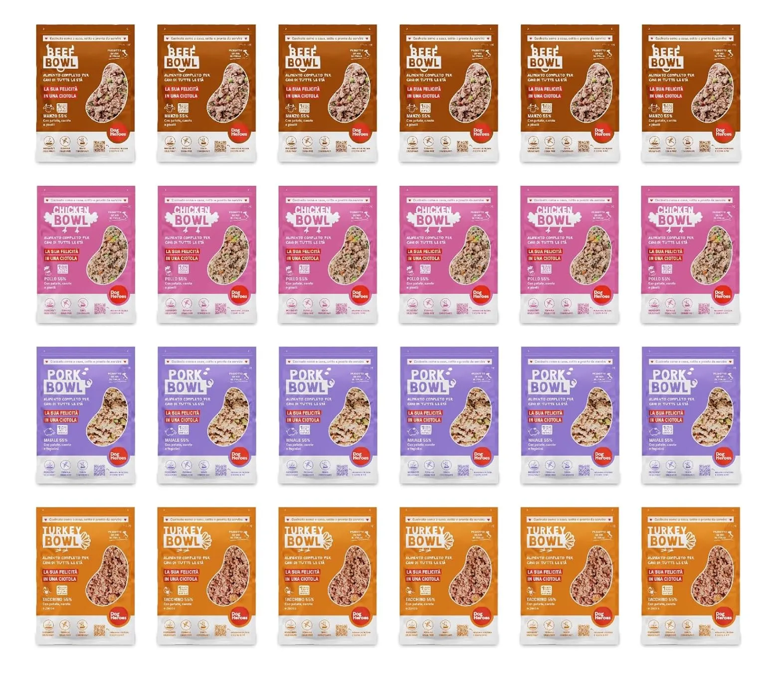 Dog Heroes Cibo Umido Congelato per Cani Mix 4 Gusti (55% Carne) 24x650g - immagine 1