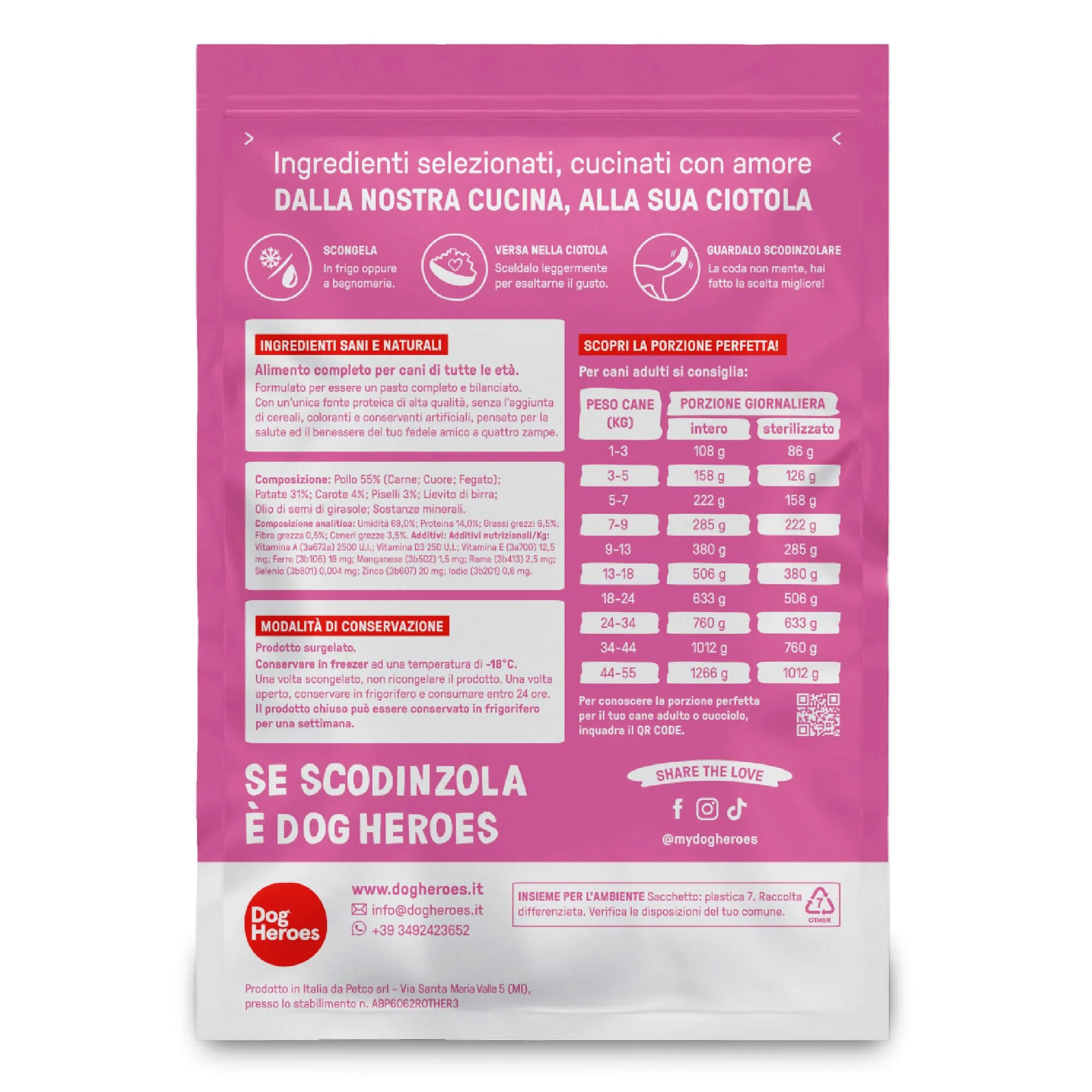 Dog Heroes Cibo Umido Congelato per Cani al Pollo (55%) 12x320g - immagine 3