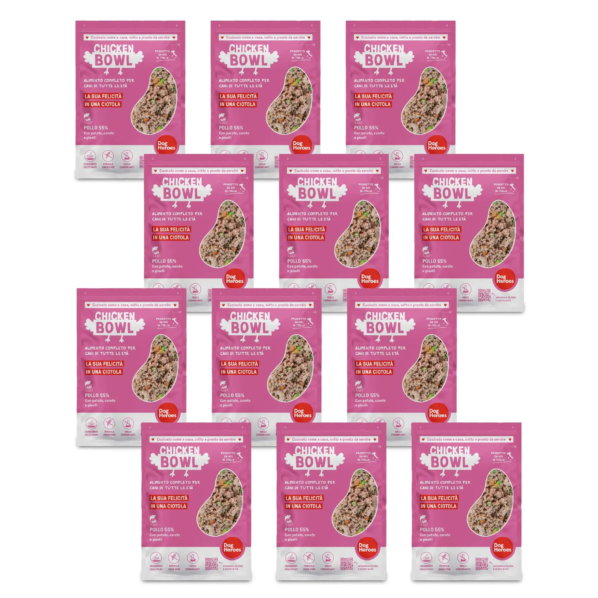Dog Heroes Cibo Umido Congelato per Cani al Pollo 55%, 12x650g - immagine 1
