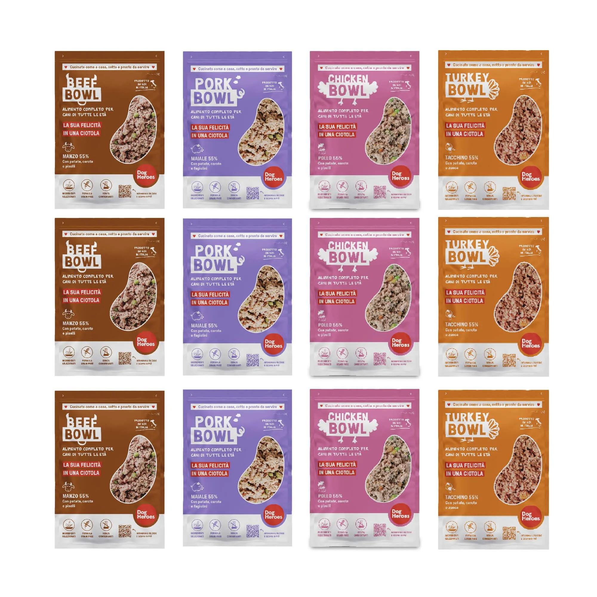 Dog Heroes Cibo Umido Congelato per Cani Mix 4 Gusti (55% Carne), 12x650g - immagine 1
