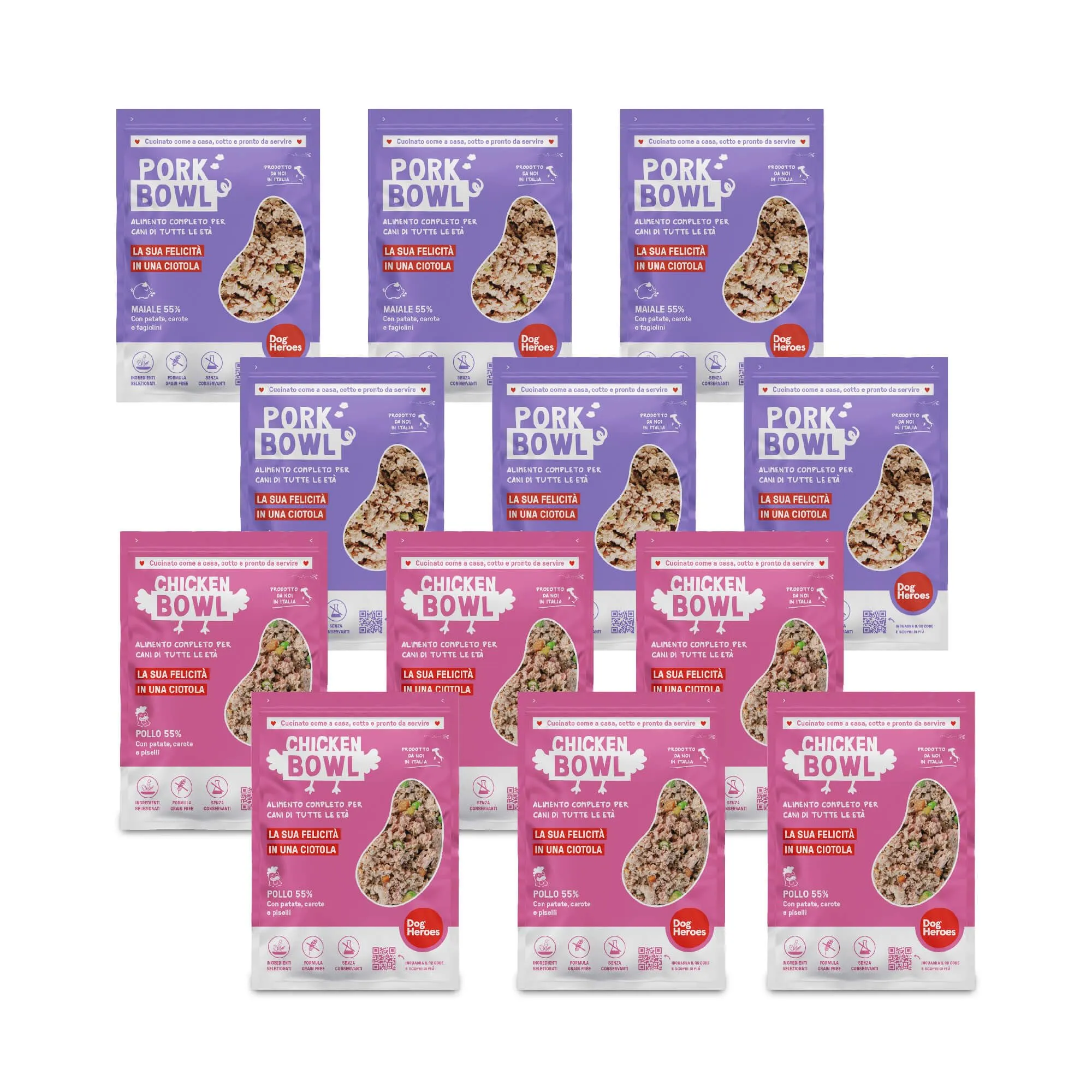 Dog Heroes Cibo Umido Congelato per Cani Maiale + Pollo (55%), 12x320g - immagine 1