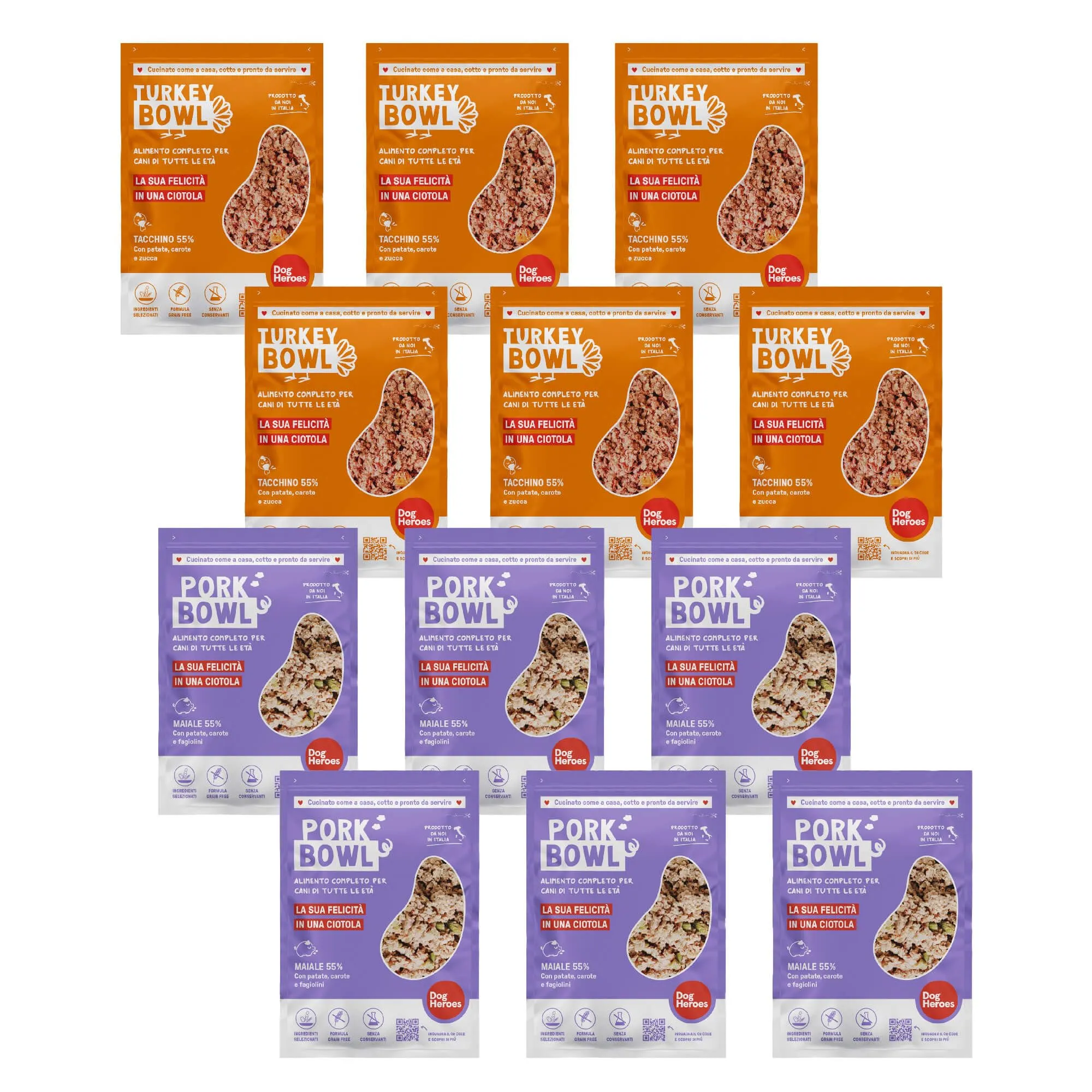 Dog Heroes Cibo Umido Congelato per Cani Maiale + Tacchino (55%) 12x650g - immagine 1