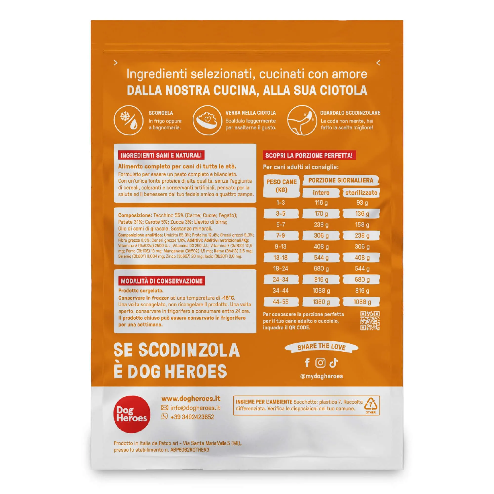 Dog Heroes Cibo Umido Congelato per Cani Tacchino (55%), 12x320g - immagine 3