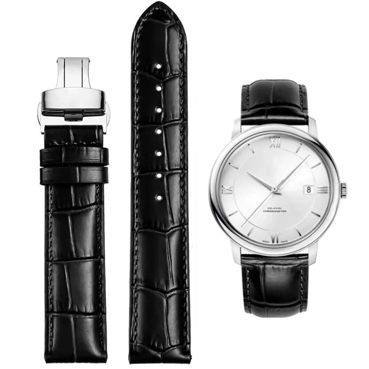 FOUUA Cinturino per Orologi in Vera Pelle Alligatore con Chiusura Deployante, 24mm - immagine 1