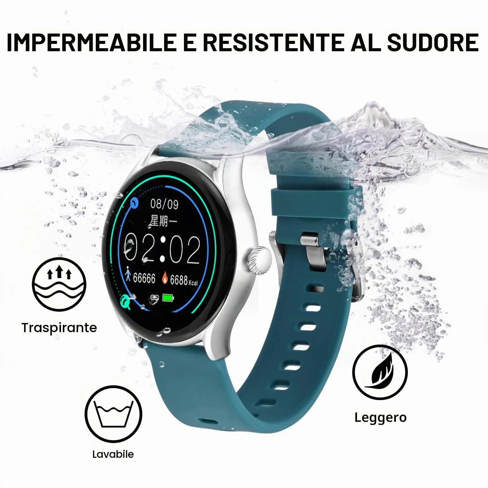 BISONSTRAP Cinturino per Orologi in Silicone 22mm, Ciano con Fibbia Argento - immagine 9