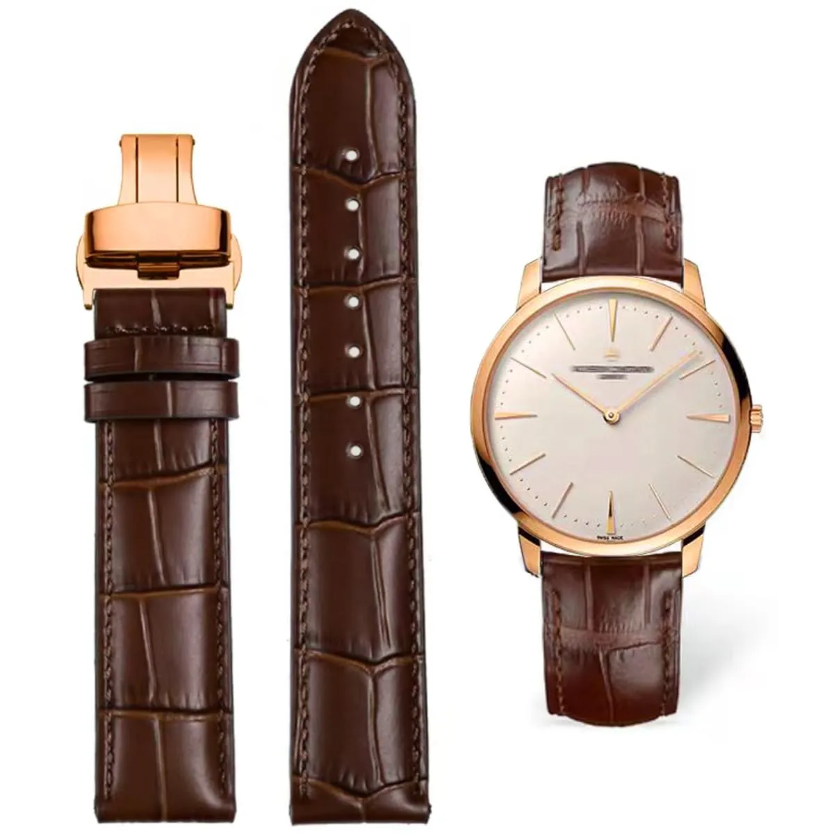 FOUUA Cinturino per orologio in pelle alligatore con chiusura deployante 19mm - immagine 1