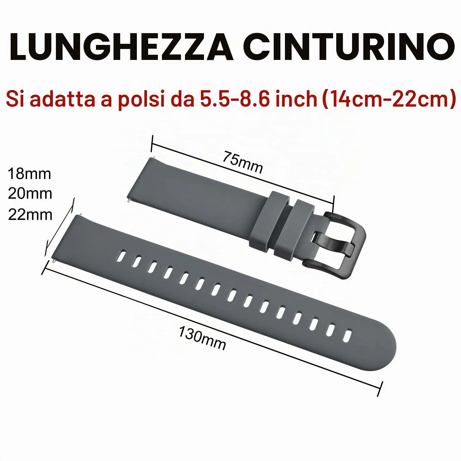BISONSTRAP Cinturino per Orologi in Silicone con Sgancio Rapido, 22mm, Grigio con Fibbia Nera - immagine 6