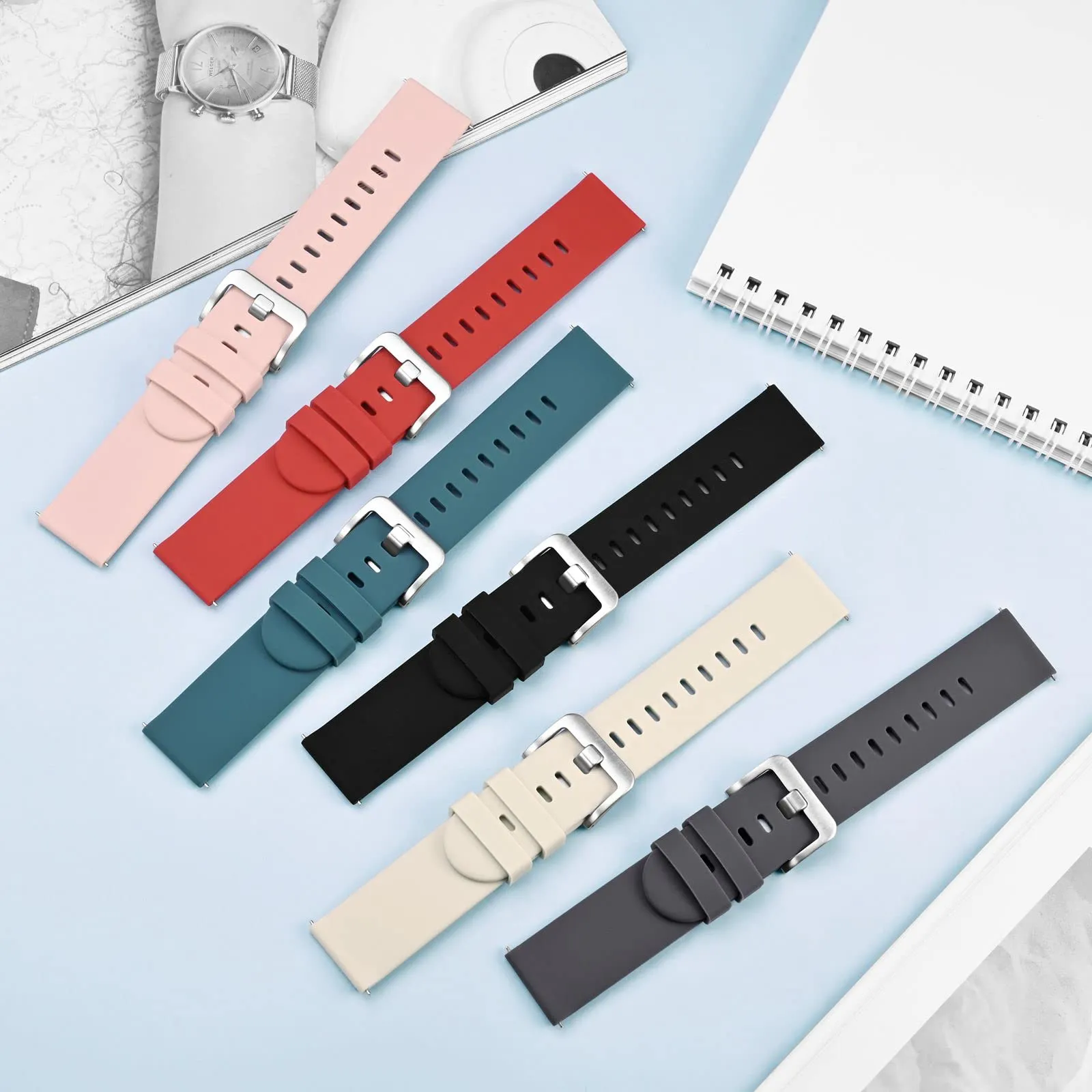 BISONSTRAP Cinturino per Orologi in Silicone 22mm, Rosso con Fibbia Argento - immagine 7