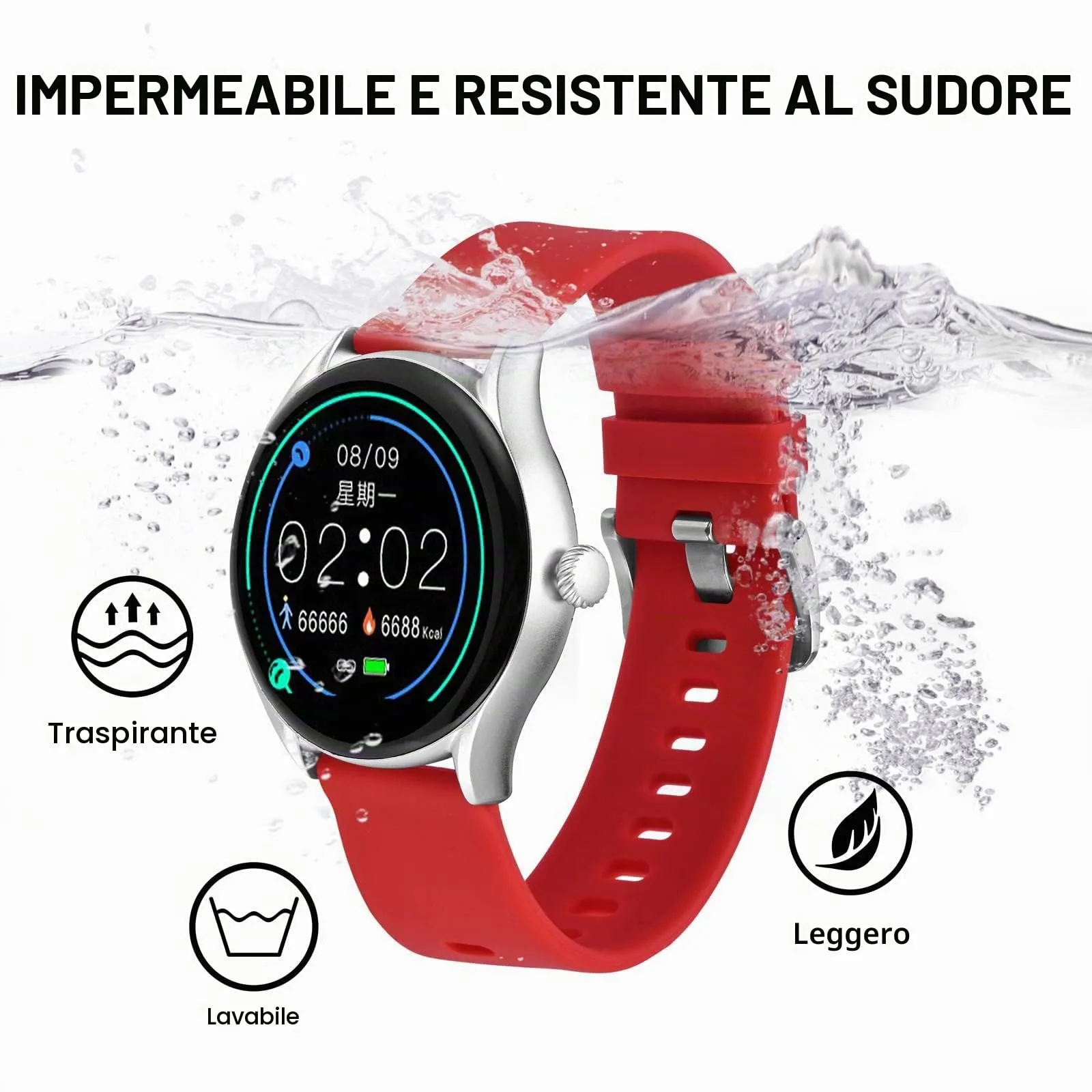 BISONSTRAP Cinturino per Orologi in Silicone 22mm, Rosso con Fibbia Argento - immagine 9