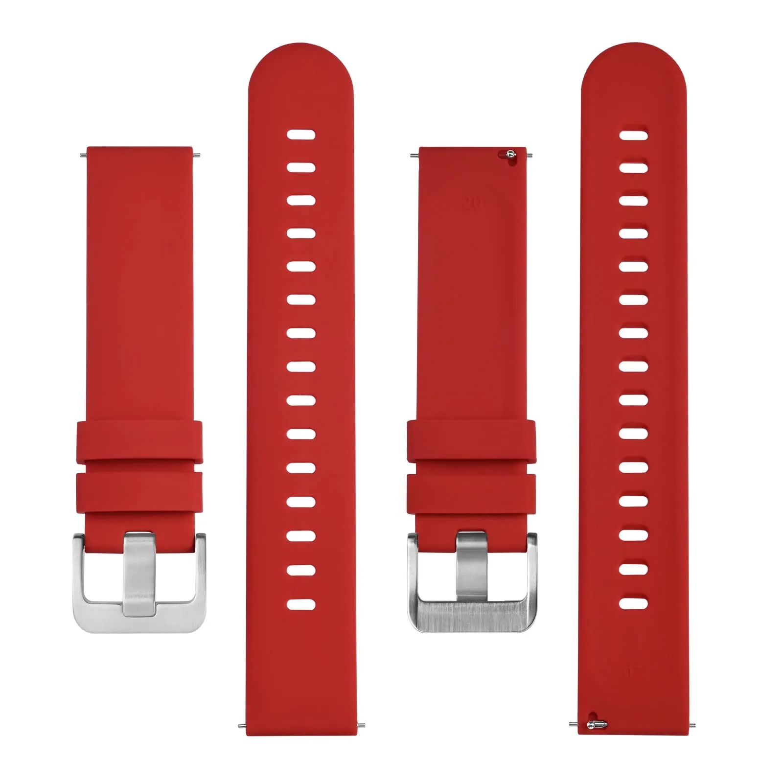 BISONSTRAP Cinturino per Orologi in Silicone con Sgancio Rapido, 18mm, Rosso con Fibbia Argento - immagine 3