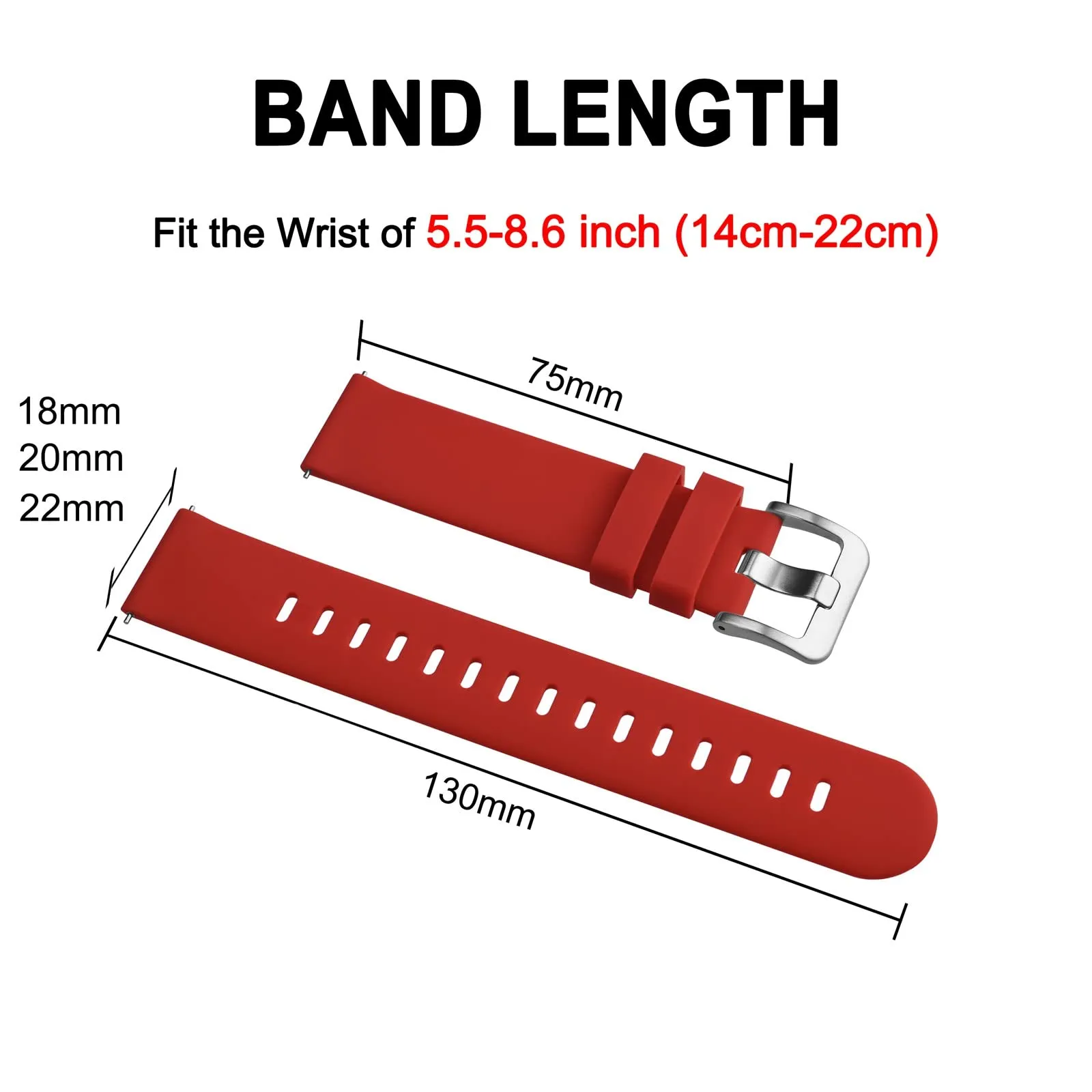 BISONSTRAP Cinturino per Orologi in Silicone 20mm, Rosso con Fibbia Argento - immagine 6