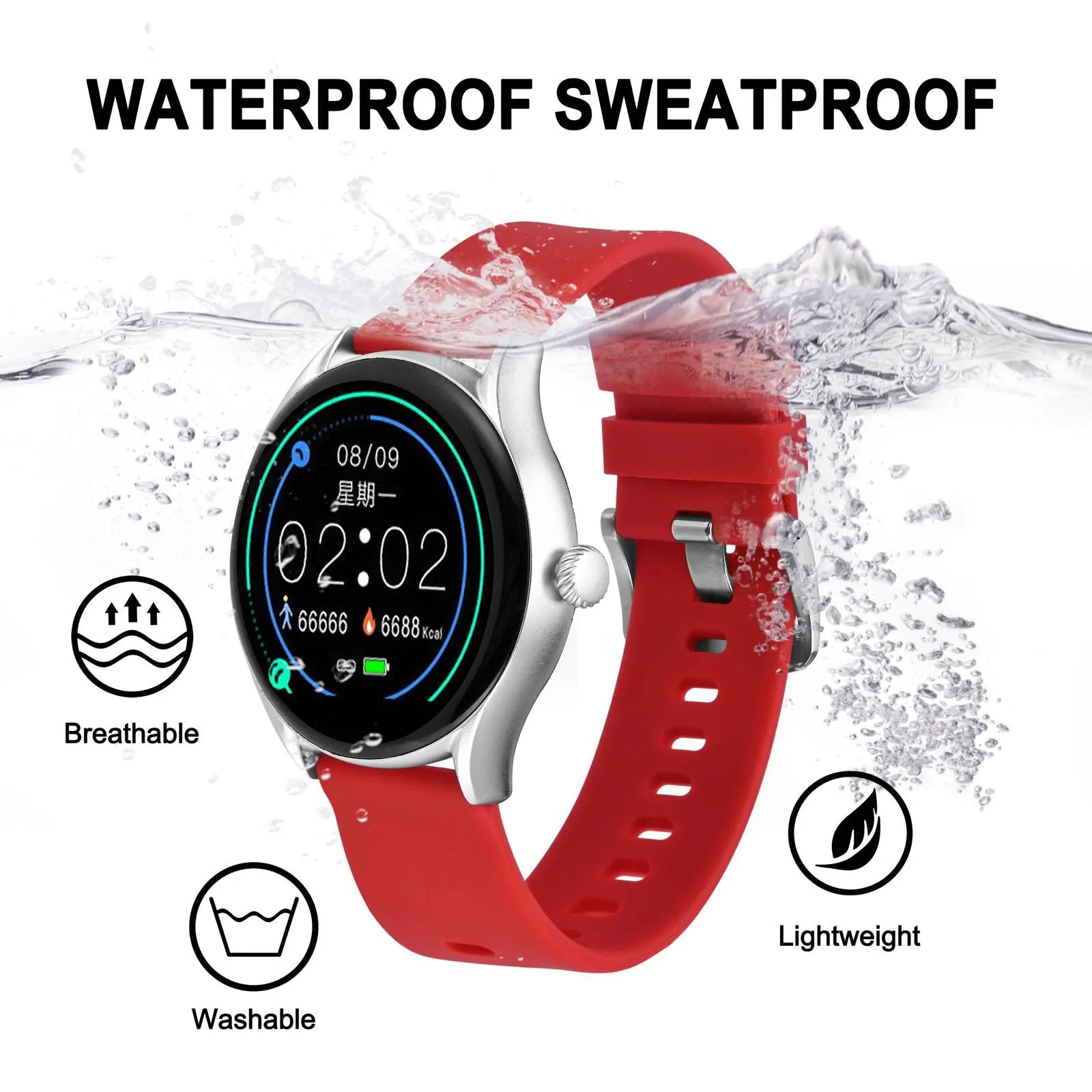 BISONSTRAP Cinturino per Orologi in Silicone 20mm, Rosso con Fibbia Argento - immagine 9