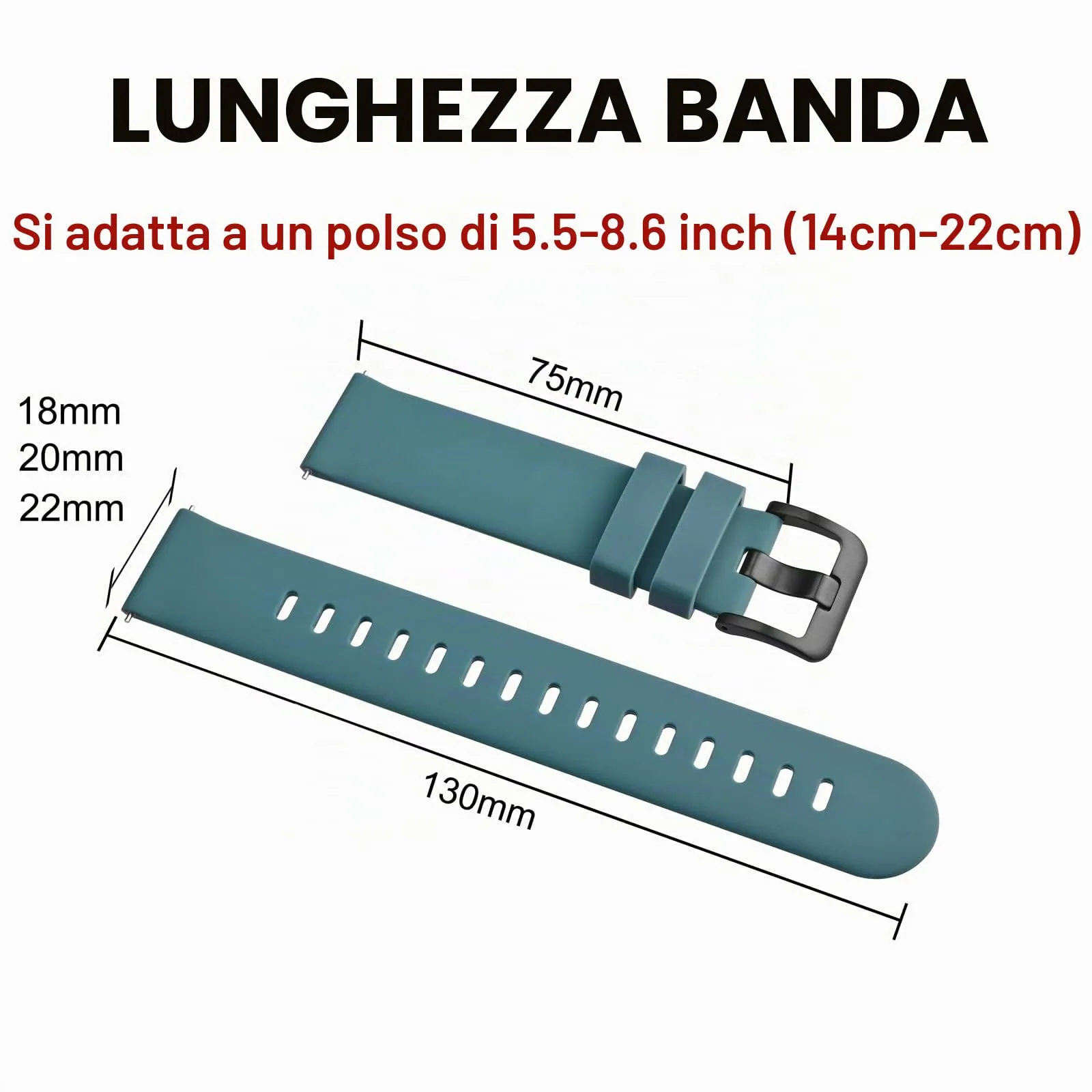 BISONSTRAP Cinturino per Orologi in Silicone 22mm, Ciano con Fibbia Nera - immagine 6