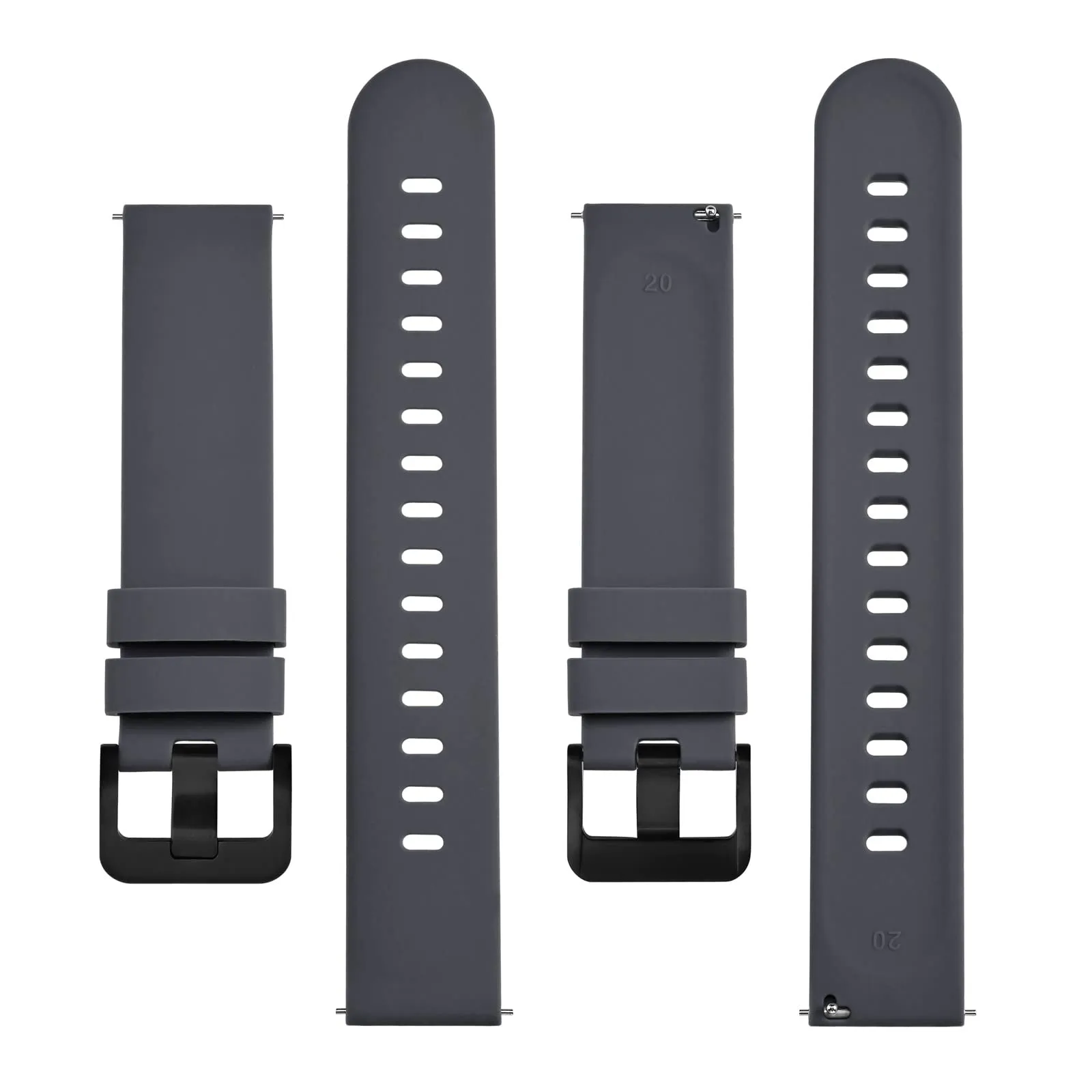 BISONSTRAP Cinturino in Silicone per Orologi, Sgancio Rapido, 20mm, Grigio con Fibbia Nera - immagine 3