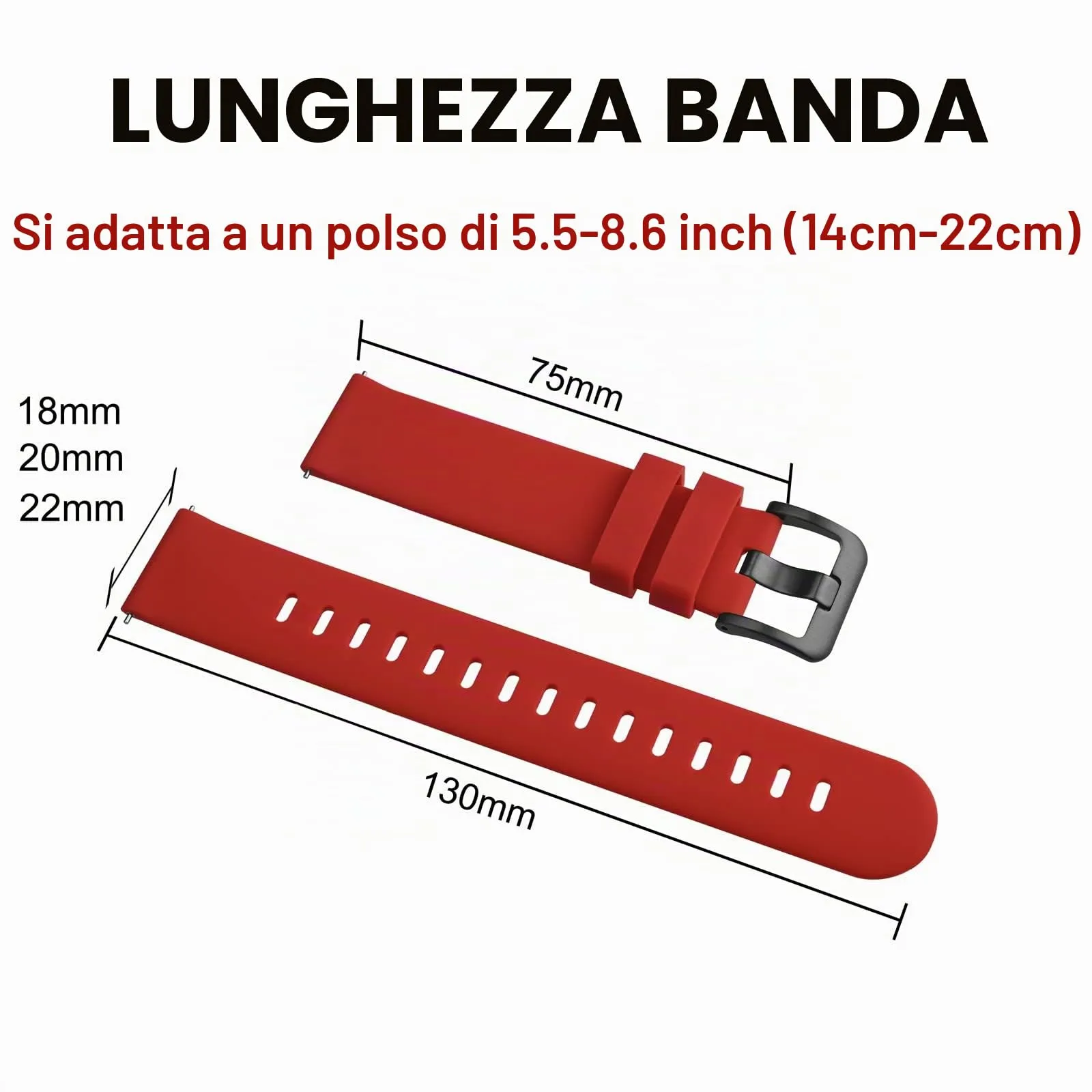 BISONSTRAP Cinturino per Orologi in Silicone, Sgancio Rapido, 18mm, Rosso con Fibbia Nera - immagine 6