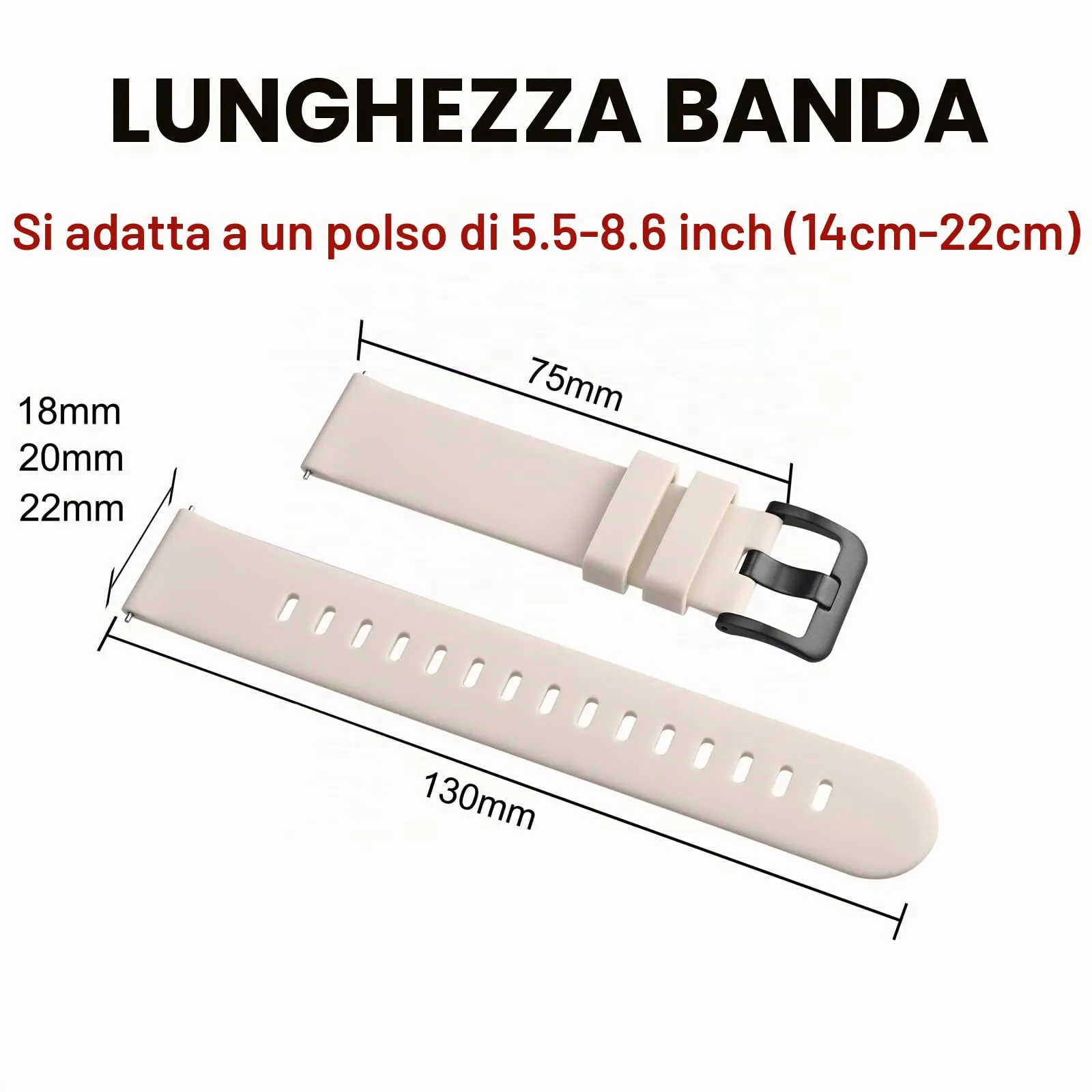 BISONSTRAP Cinturino in Silicone con Sgancio Rapido, 20mm, Avorio con Fibbia Nera - immagine 6