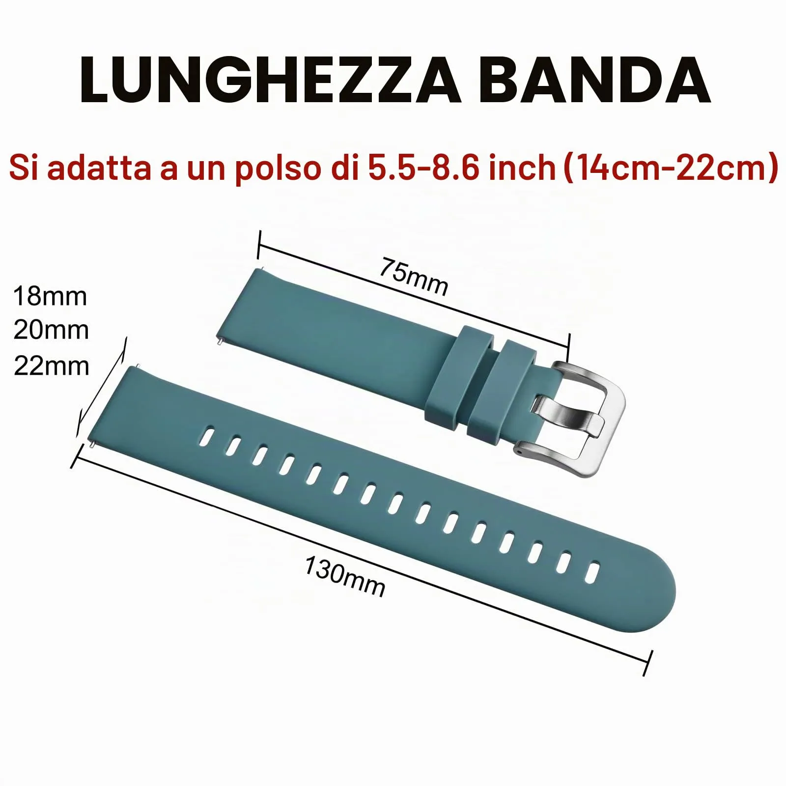 BISONSTRAP Cinturino per Orologi in Silicone, Sgancio Rapido, 20mm, Ciano con Fibbia Argento - immagine 6