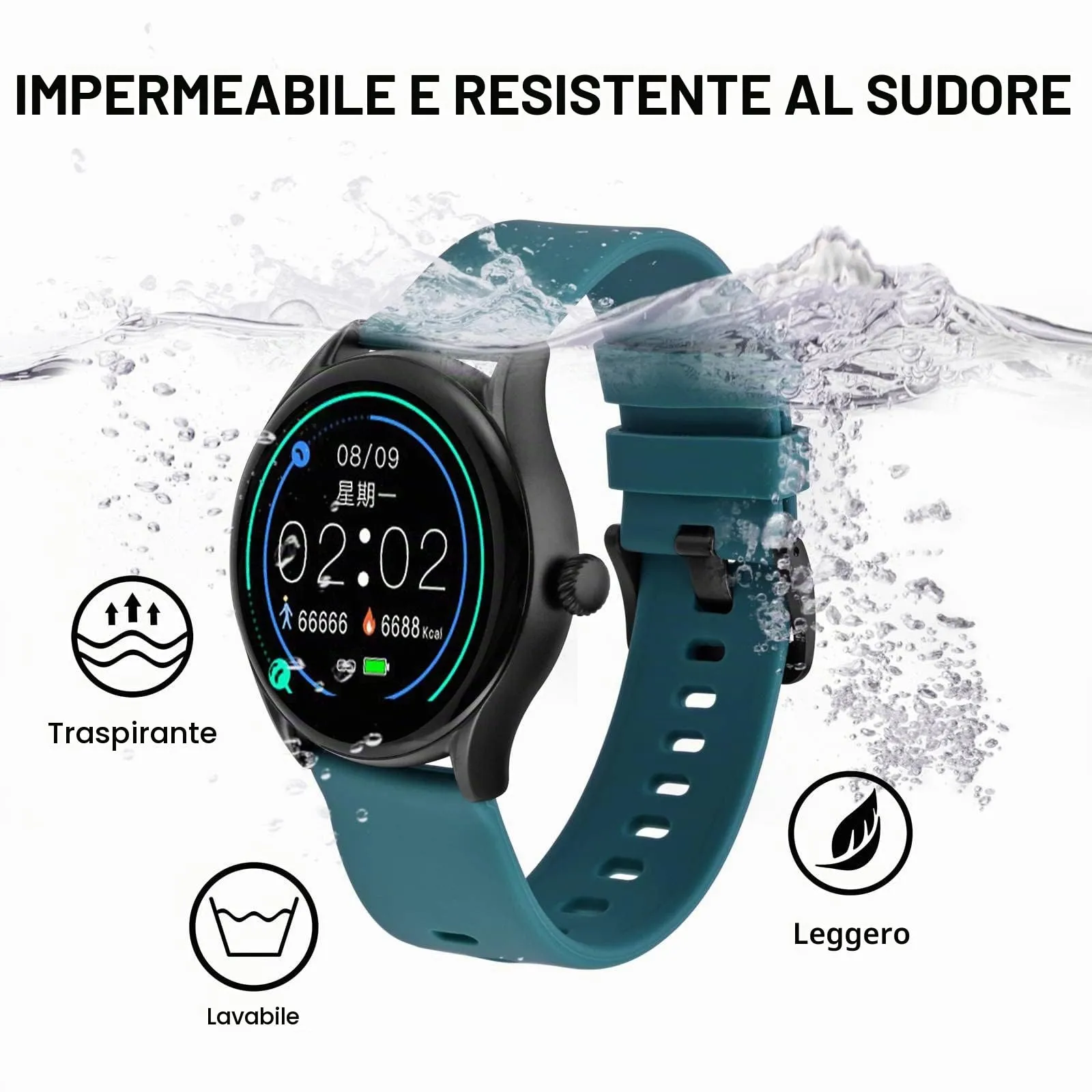 BISONSTRAP Cinturino in Silicone con Sgancio Rapido, 20mm, Ciano con Fibbia Nera - immagine 9