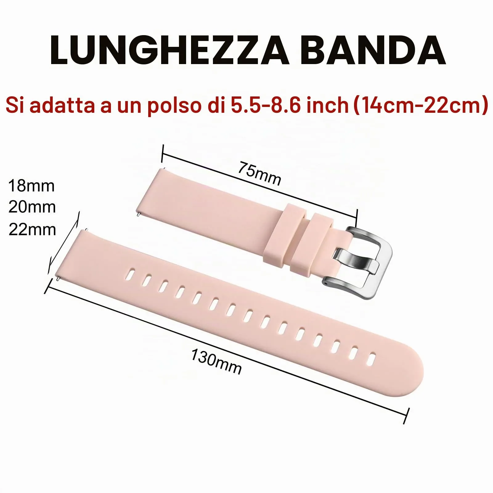 BISONSTRAP Cinturino in Silicone con Sgancio Rapido, 18mm, Rosa con Fibbia Argento - immagine 6