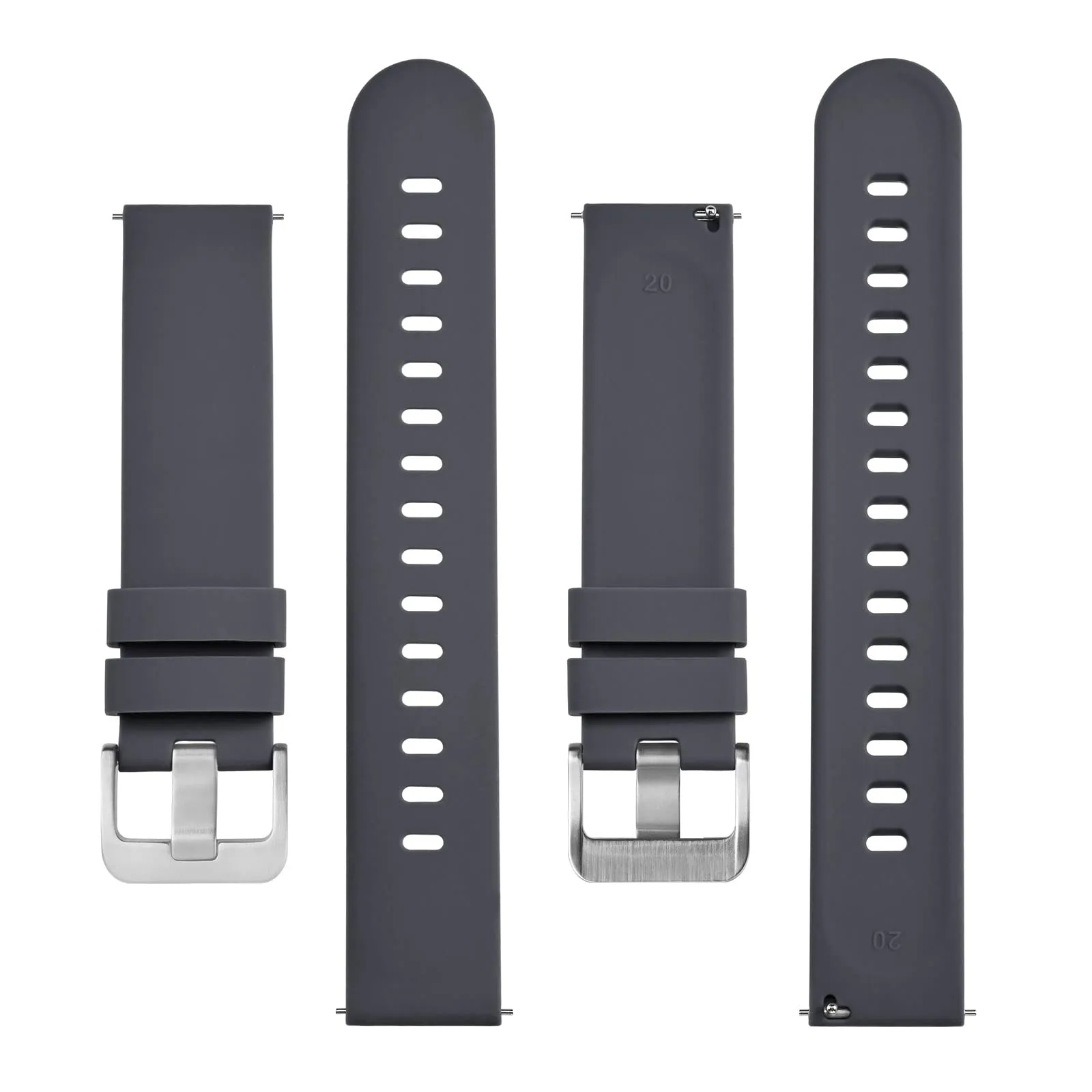 BISONSTRAP Cinturino in Silicone per Orologi, 18mm, Grigio con Fibbia Argento - immagine 3