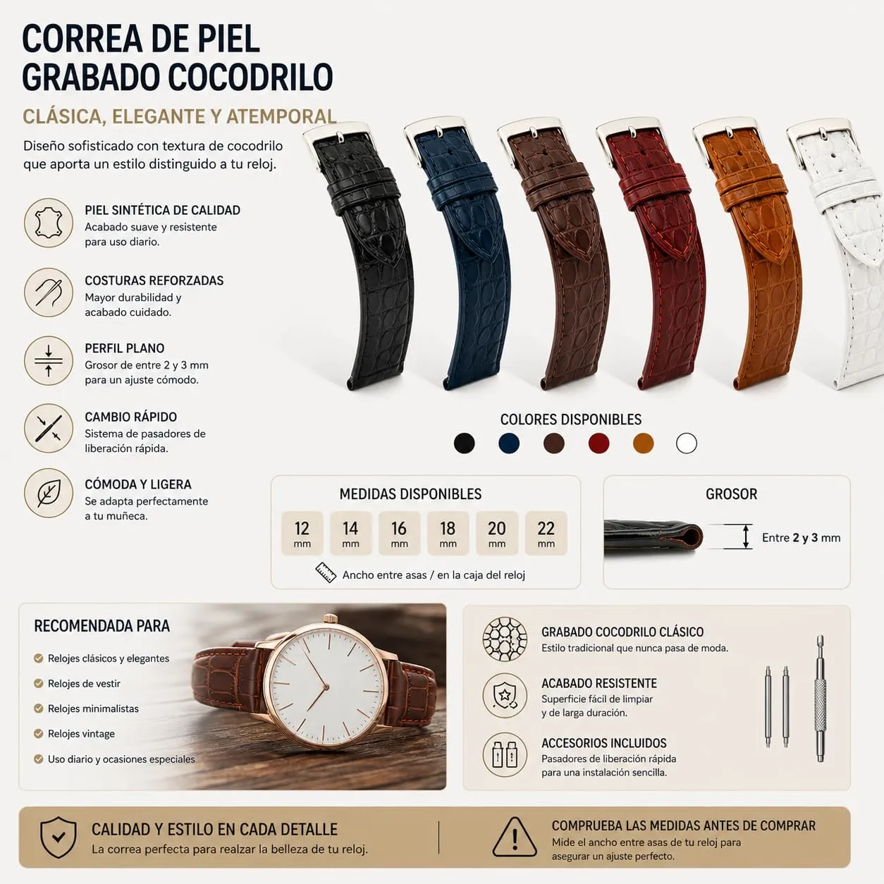 Diloy Cinturino Orologio Pelle Stampa Coccodrillo P209 Bianco 22mm - immagine 6