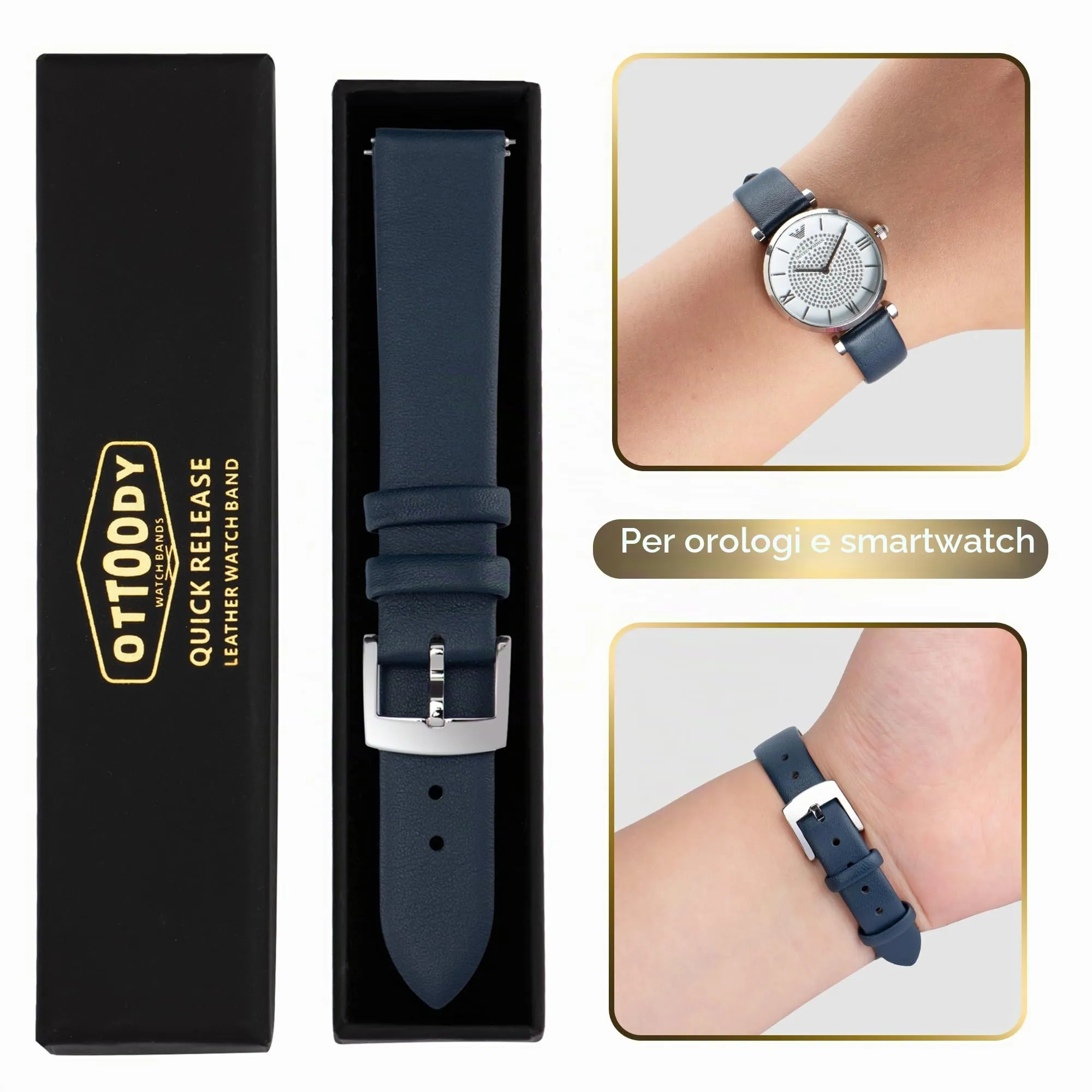OTTOODY Cinturino Orologio in Pelle di Vitello a Sgancio Rapido 20mm - immagine 7