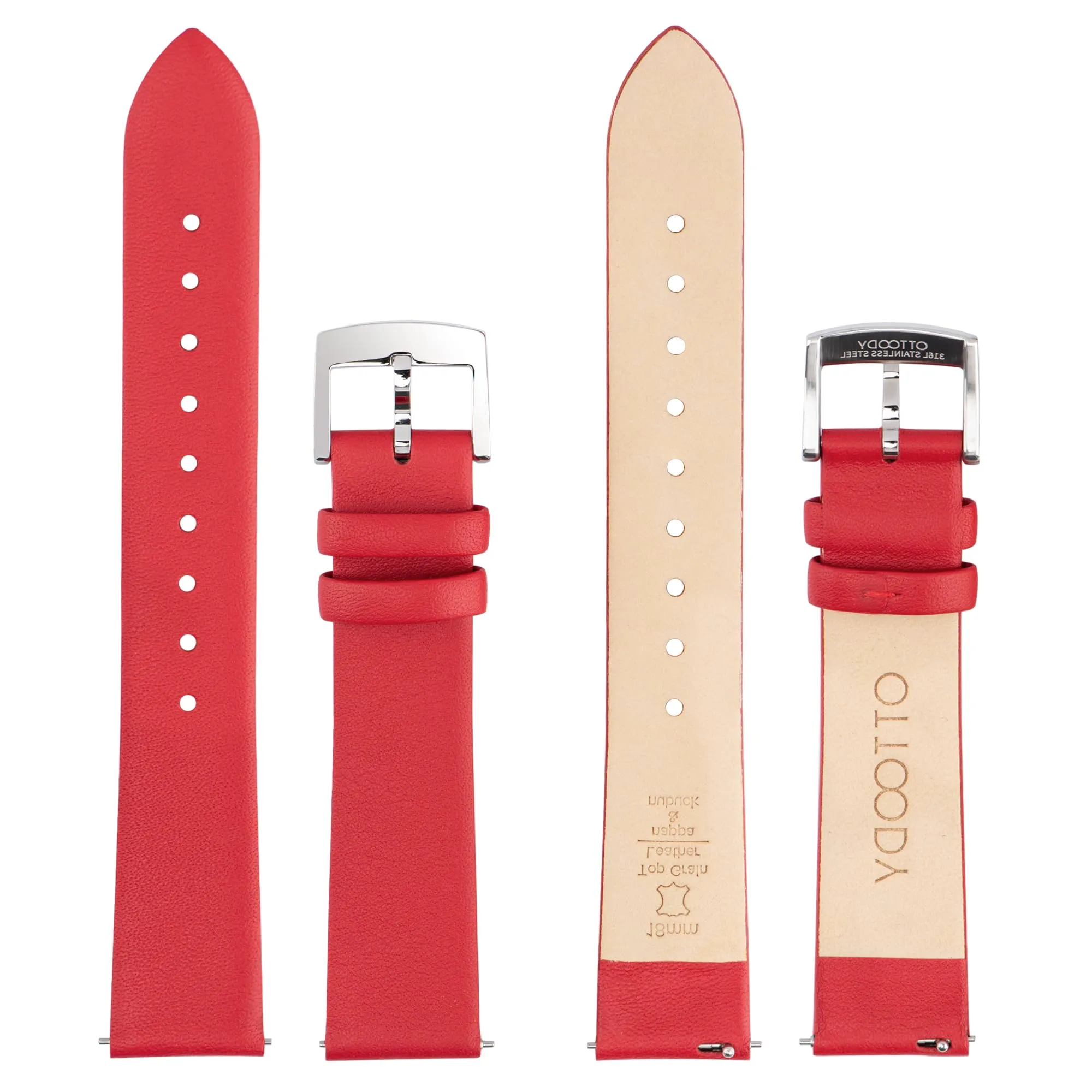 OTTOODY Cinturino Orologio in Pelle di Vitello a Sgancio Rapido, 18mm, Rosso - immagine 3