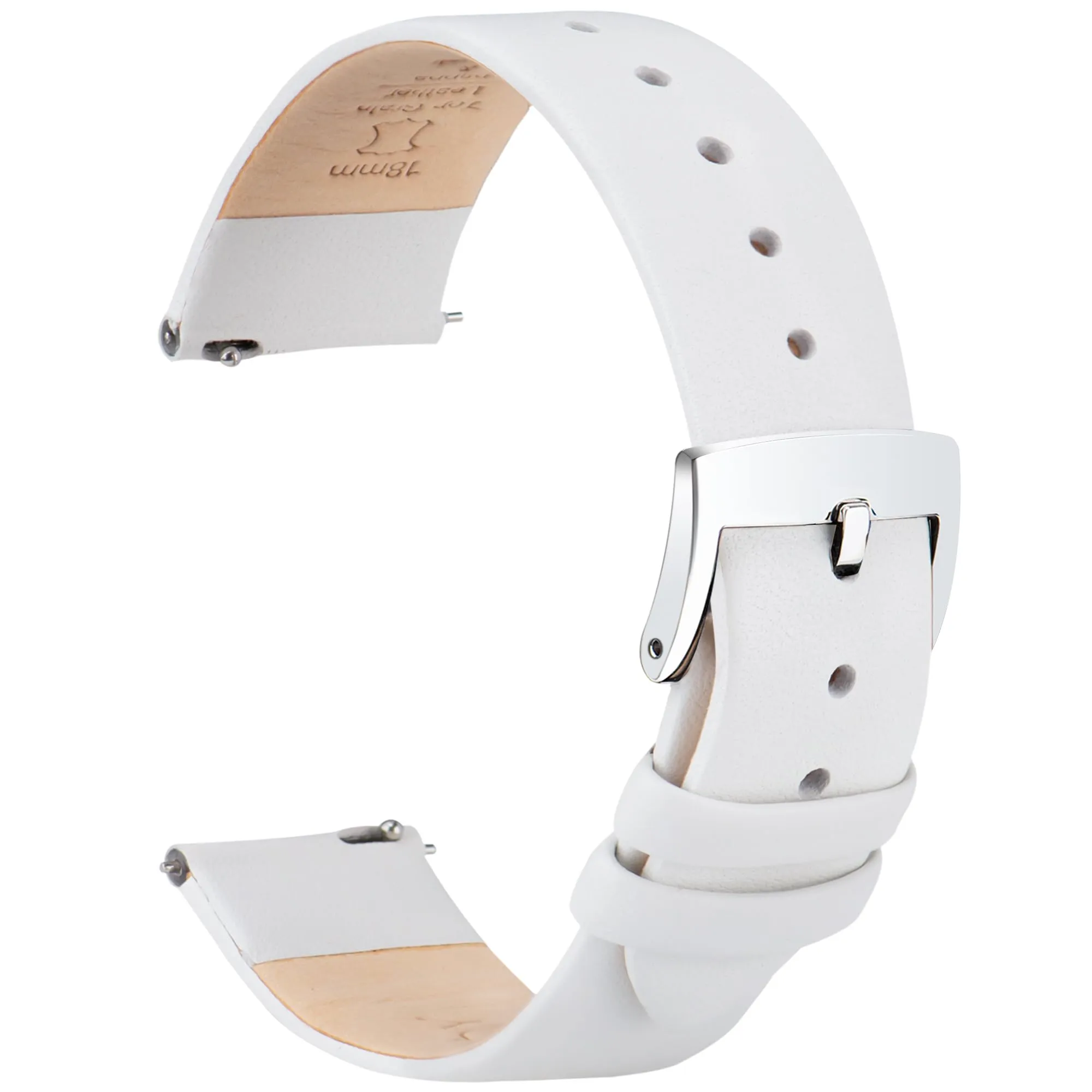 OTTOODY Cinturino Orologio in Pelle di Vitello a Sgancio Rapido, 20mm, Bianco con Fibbia in Argento - immagine 1