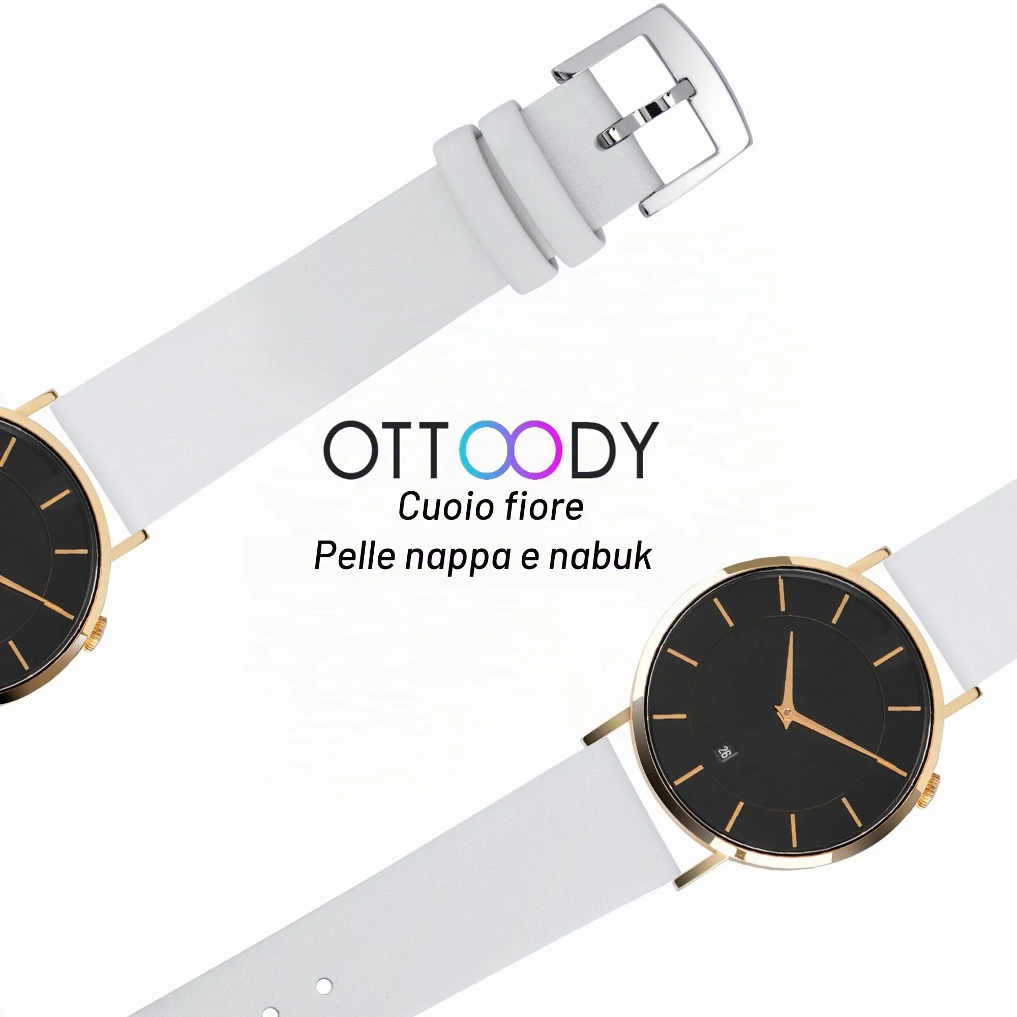 OTTOODY Cinturino Orologio in Pelle di Vitello a Sgancio Rapido, 20mm, Bianco con Fibbia in Argento - immagine 5