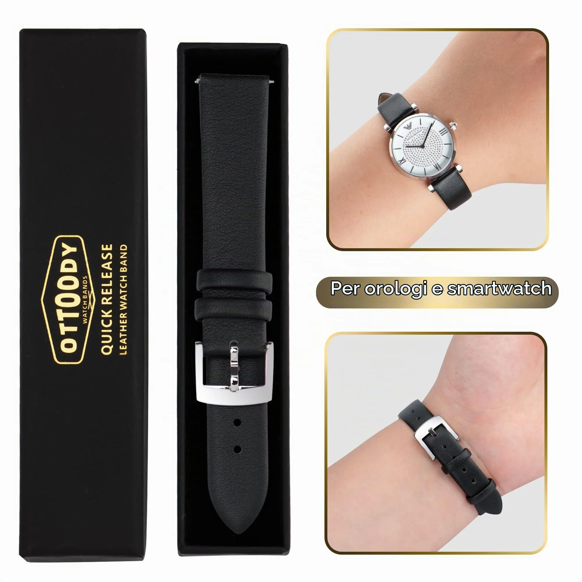 OTTOODY Cinturino Orologio in Pelle di Vitello a Sgancio Rapido 18mm - immagine 7