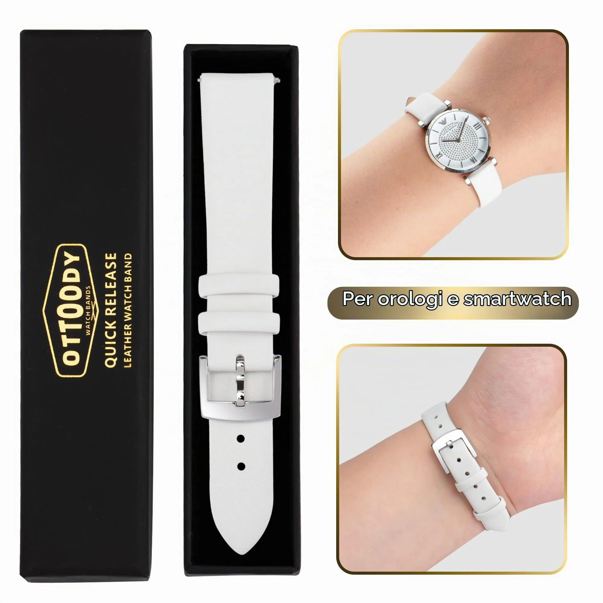 OTTOODY Cinturino Orologio in Pelle di Vitello a Sgancio Rapido 14mm - immagine 7