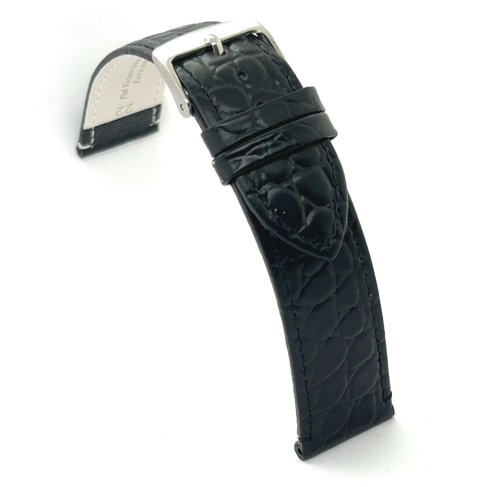 Diloy Cinturino Orologio in Pelle Stampa Coccodrillo P209 Nero 20mm - immagine 1
