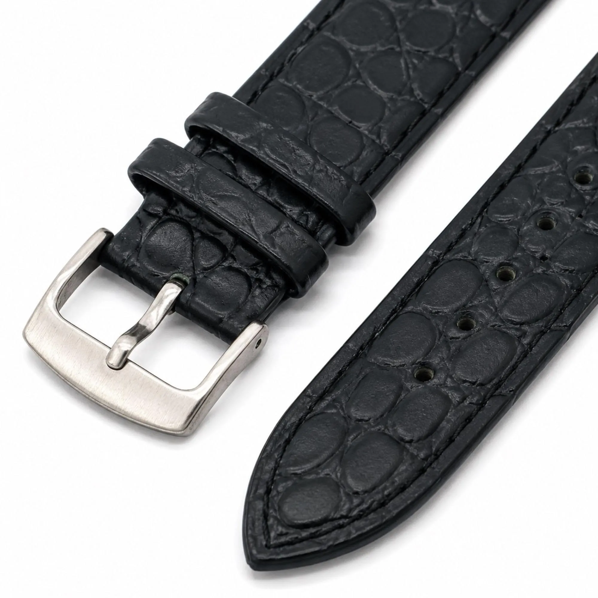 Diloy Cinturino Orologio in Pelle Stampa Coccodrillo P209 Nero 20mm - immagine 3