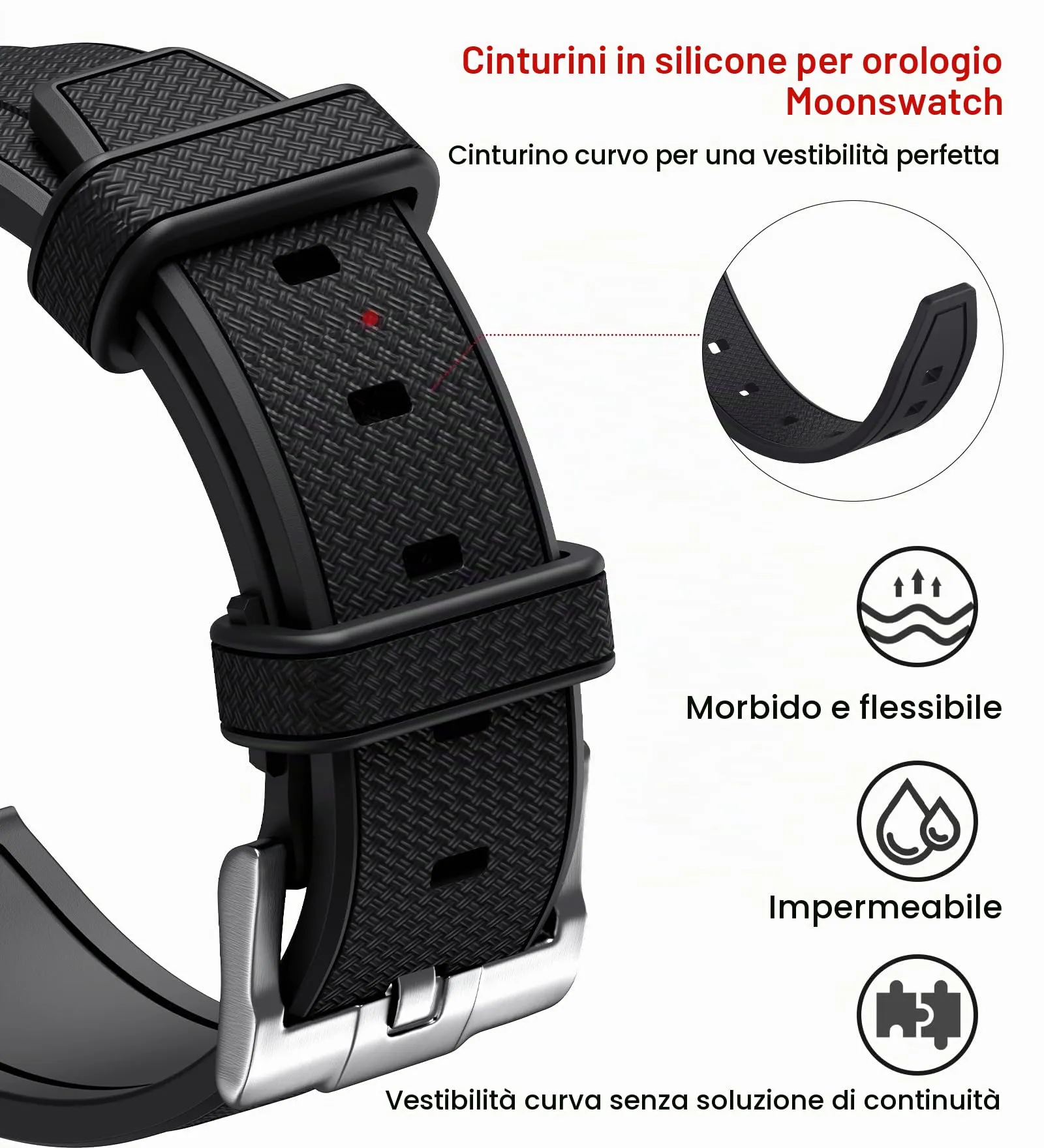 Stanchev Cinturino in silicone 20mm per Omega x Swatch MoonSwatch e Rolex, Bianco - immagine 7