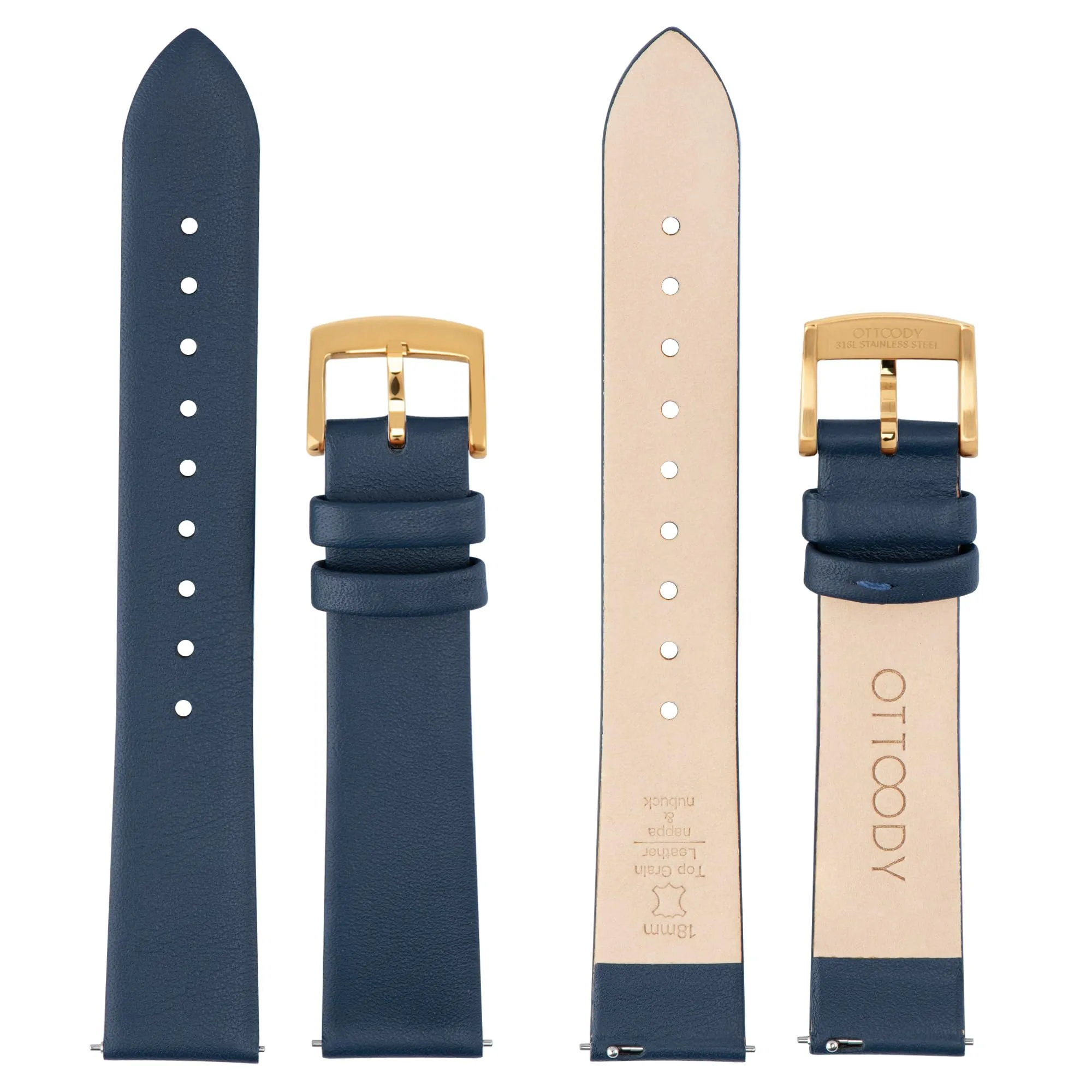 OTTOODY Cinturino Orologio in Pelle di Vitello a Sgancio Rapido 16mm, Fibbia Oro - immagine 3