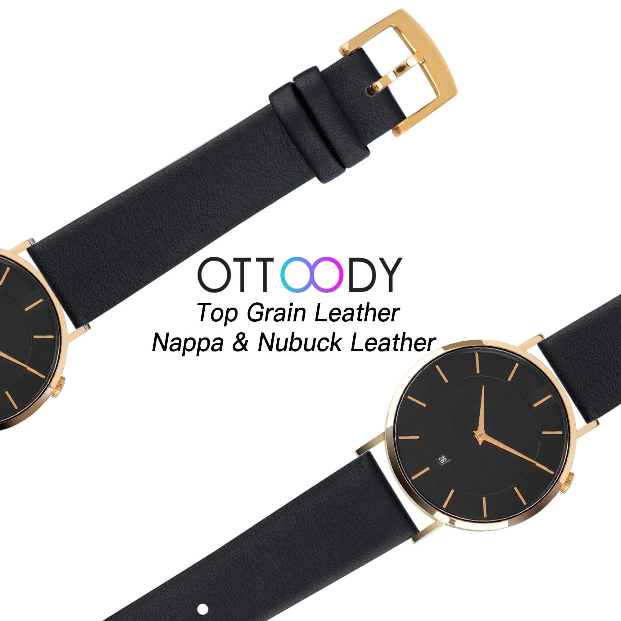 OTTOODY Cinturino Orologio in Pelle di Vitello a Sgancio Rapido, 12mm 14mm 16mm 18mm 20mm 22mm, Fibbia Oro - immagine 5