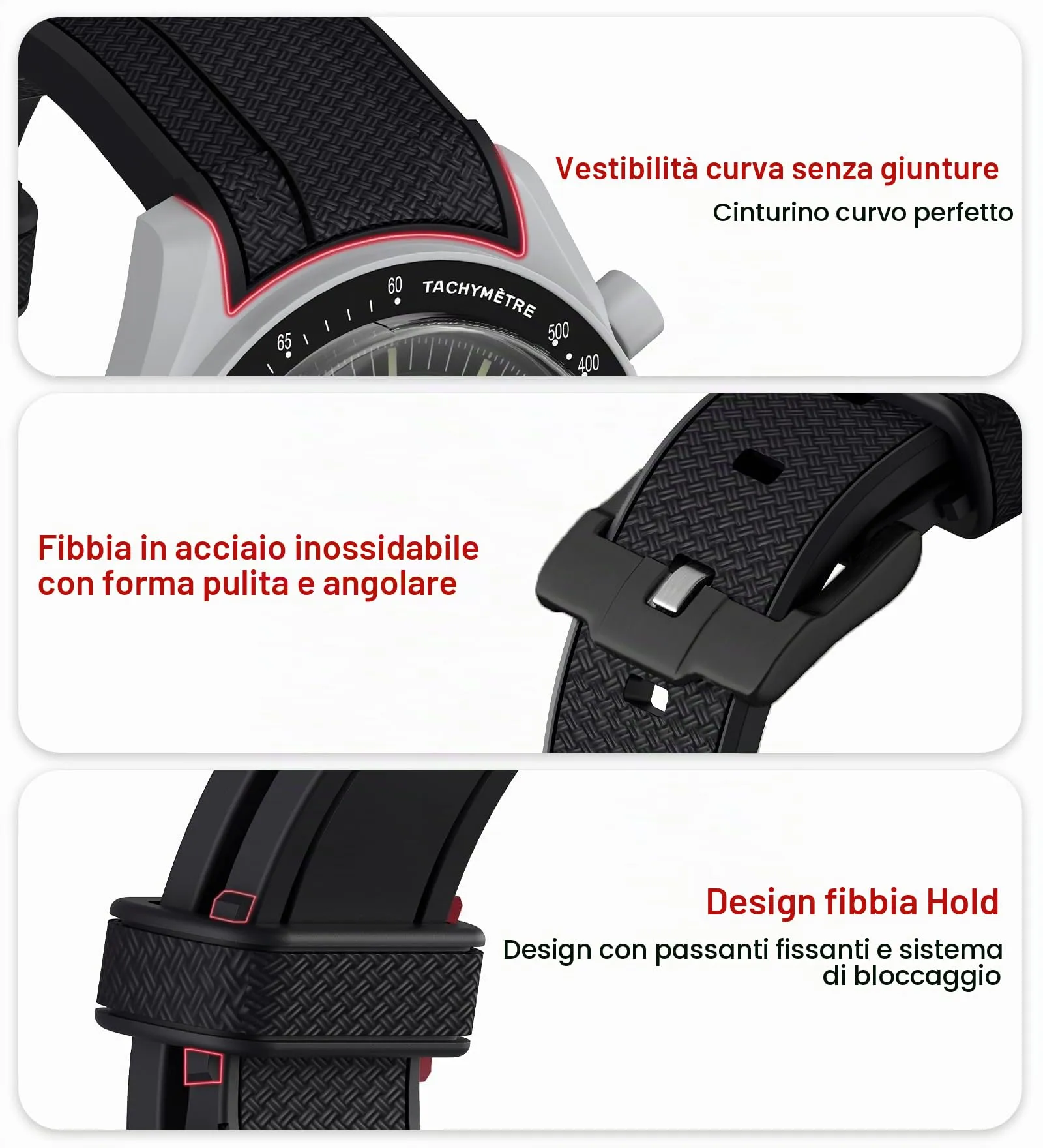 Stanchev Cinturino in Silicone 20mm per Omega x Swatch MoonSwatch, Rolex e Seiko - Tutto nero - immagine 5