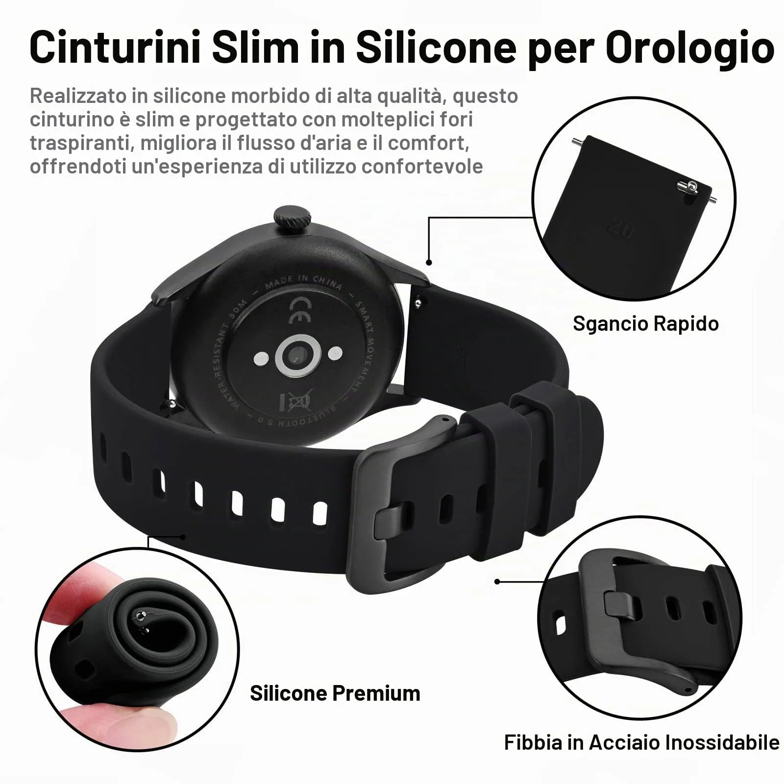 BISONSTRAP Cinturino in Silicone con Sgancio Rapido, 17mm, Nero con Fibbia Nera - immagine 4