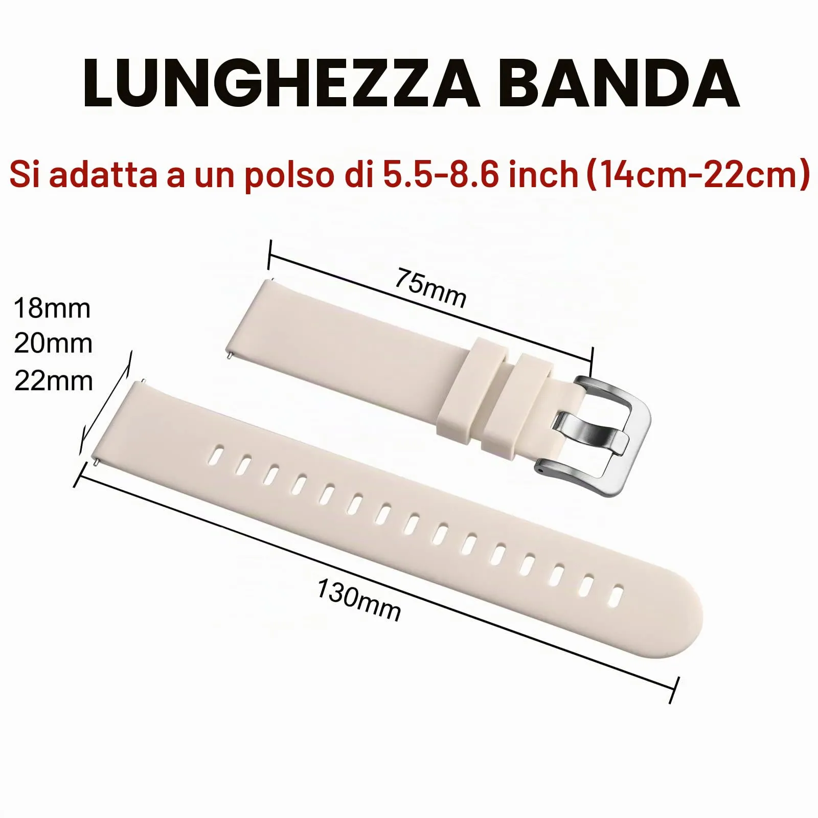 BISONSTRAP Cinturino in Silicone con Sgancio Rapido, 16mm, Avorio con Fibbia Argento - immagine 6