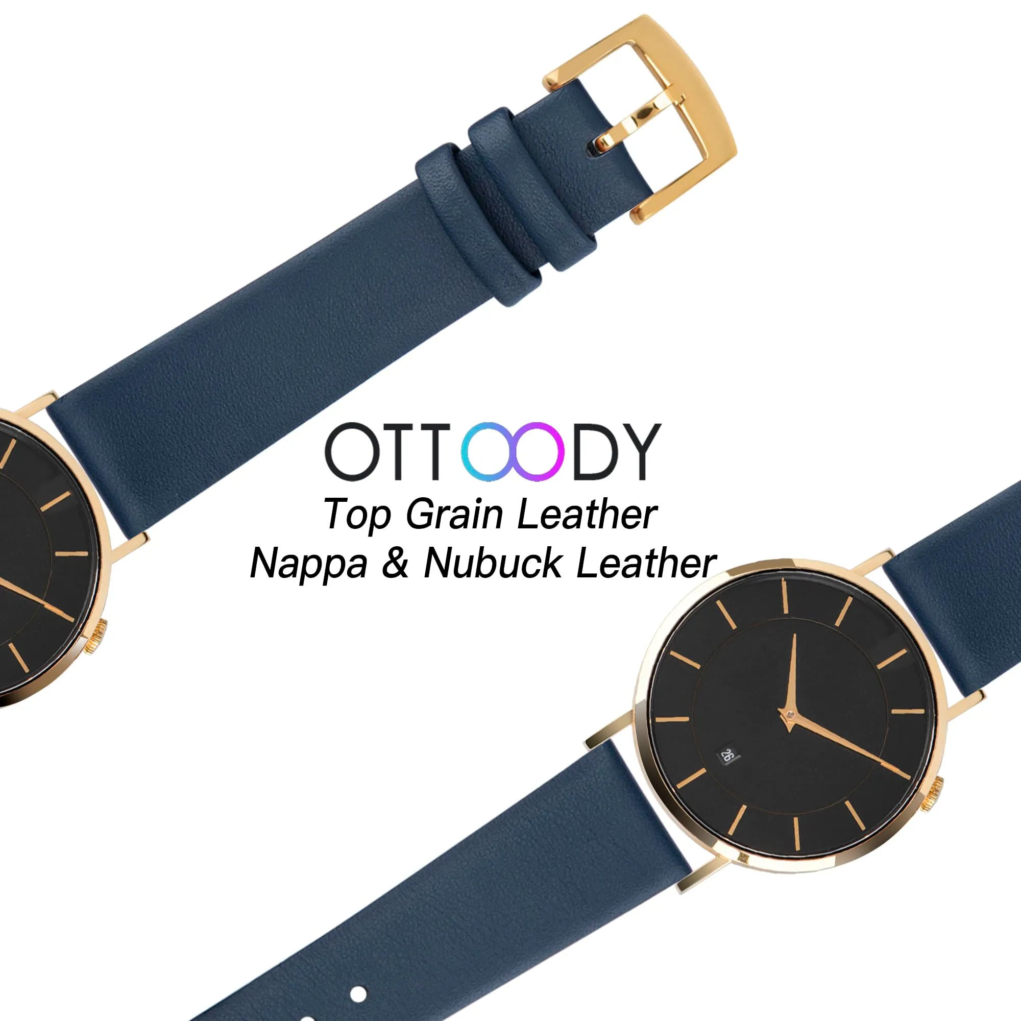 OTTOODY Cinturino Orologio in Pelle di Vitello a Sgancio Rapido 14mm, Fibbia Oro - immagine 5