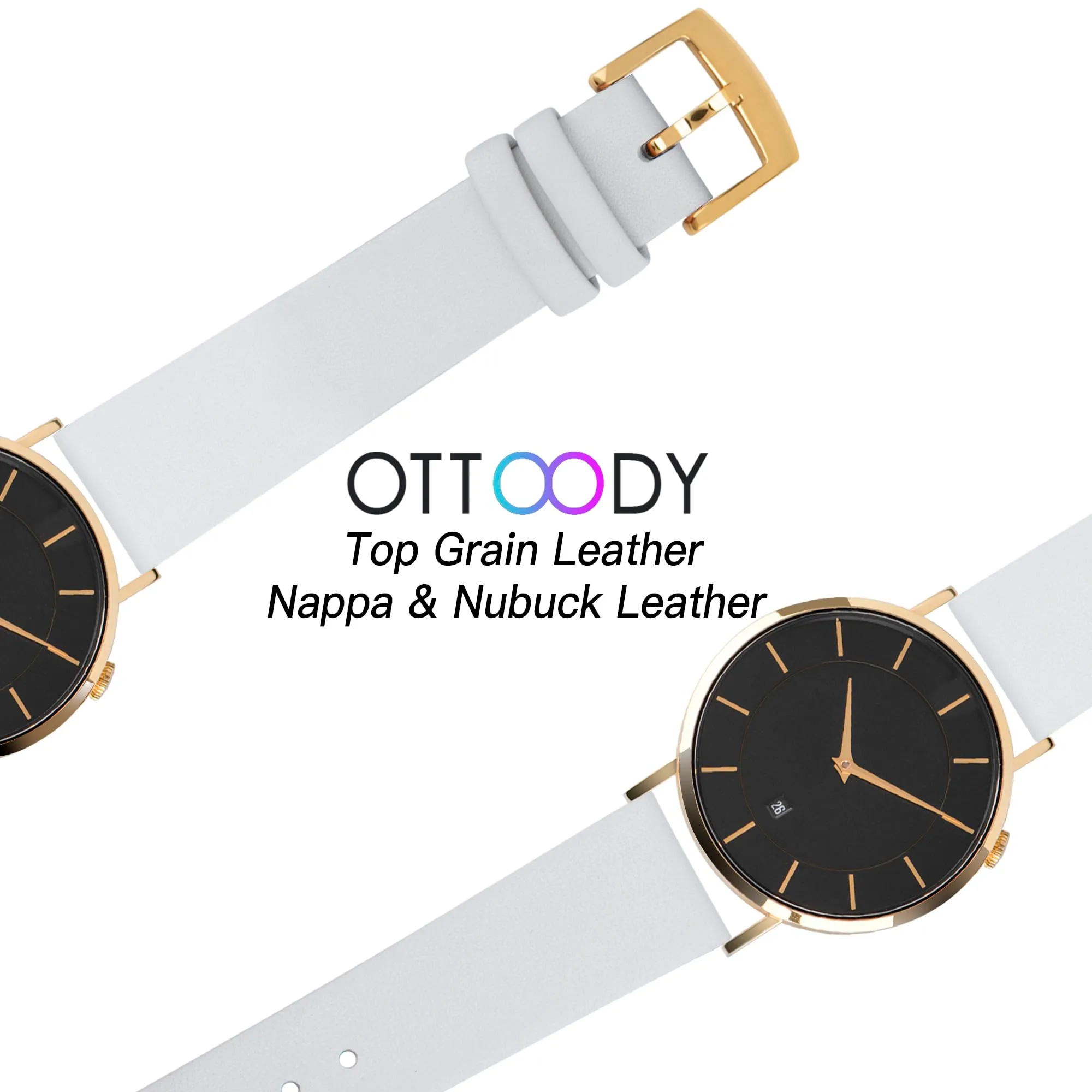 OTTOODY Cinturino Orologio in Pelle di Vitello a Sgancio Rapido 18mm, Fibbia Oro - immagine 5
