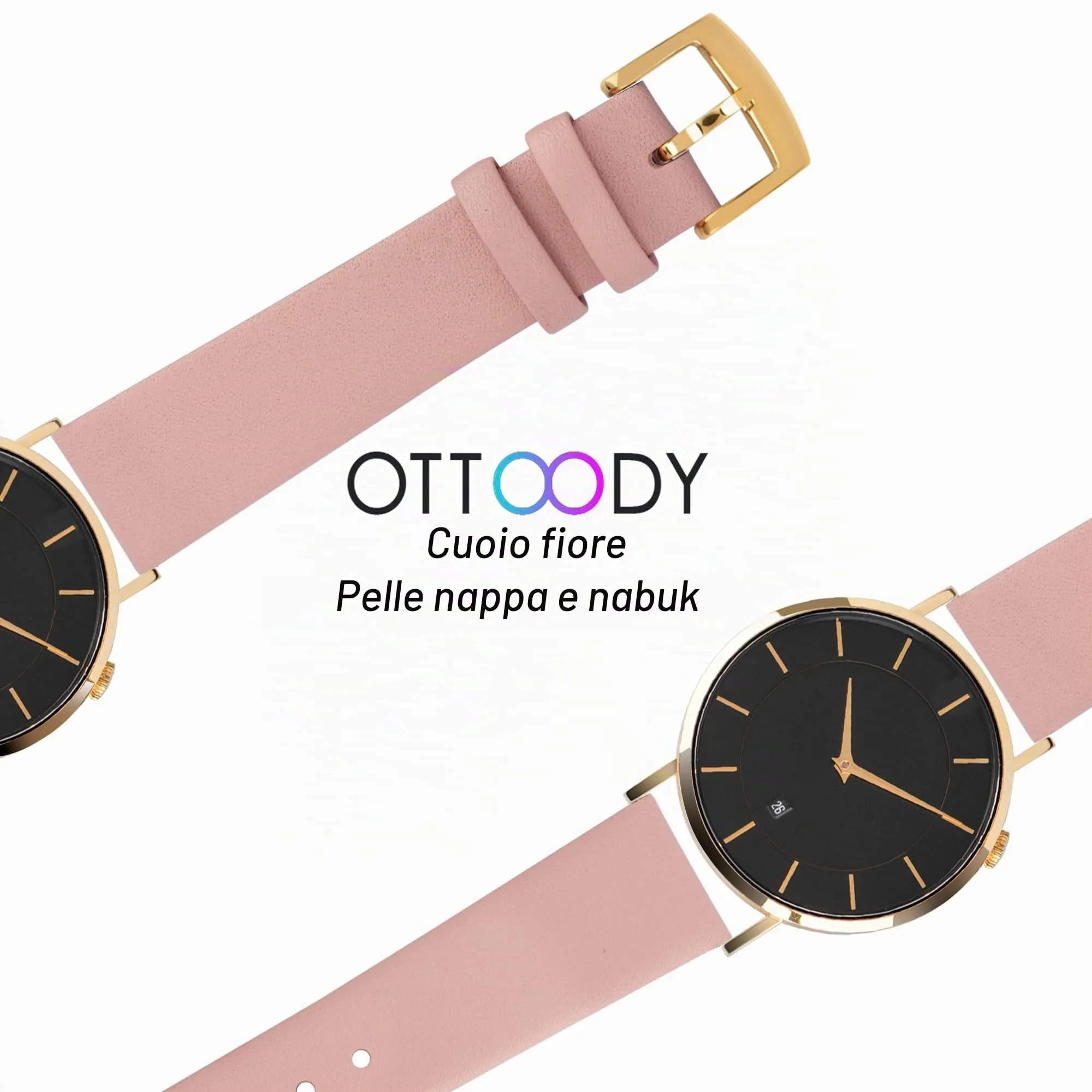 OTTOODY Cinturino Orologio in Pelle di Vitello a Sgancio Rapido 20mm, Fibbia Oro - immagine 5