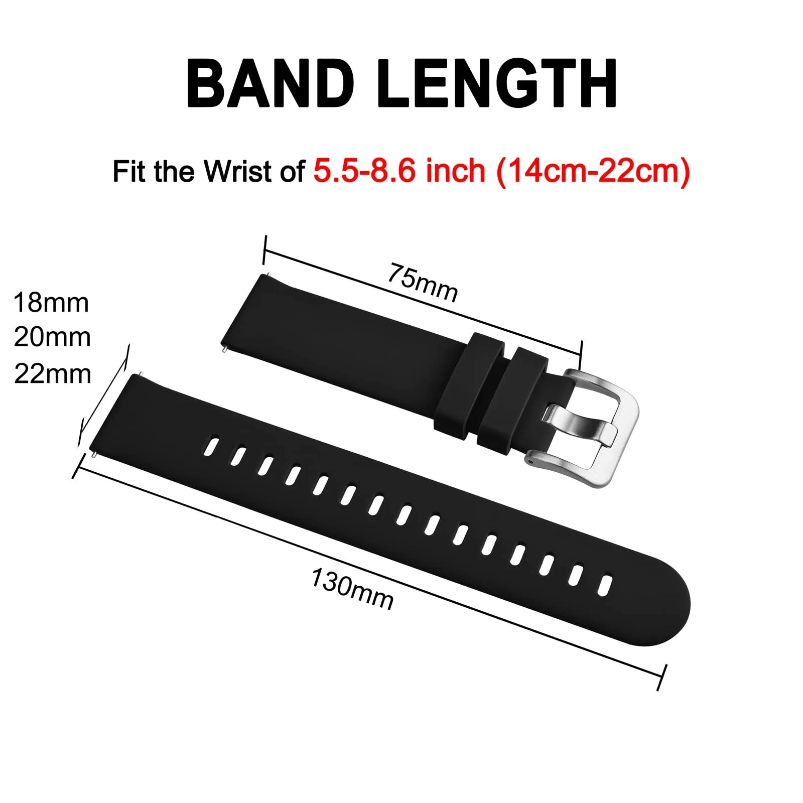 BISONSTRAP Cinturino in Silicone con Sgancio Rapido, 17mm, Nero con Fibbia Argento - immagine 6